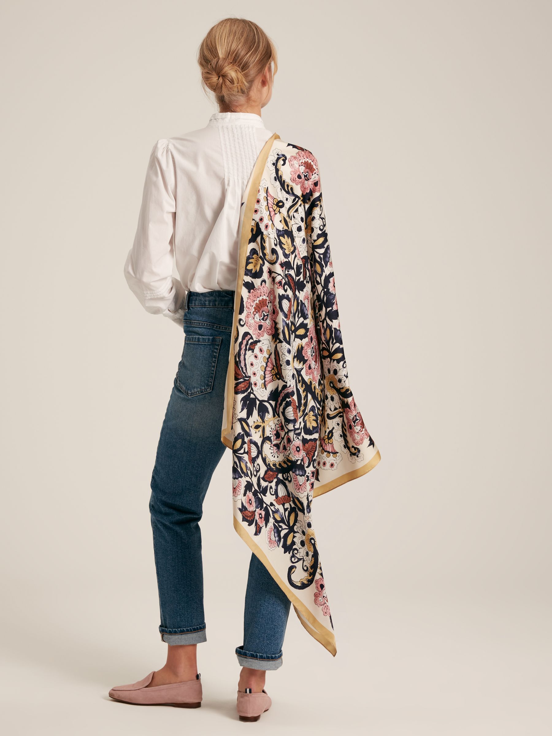 Bloomfield Neutral/Blush Floral Square Silk Scarf - Image 5 of 8