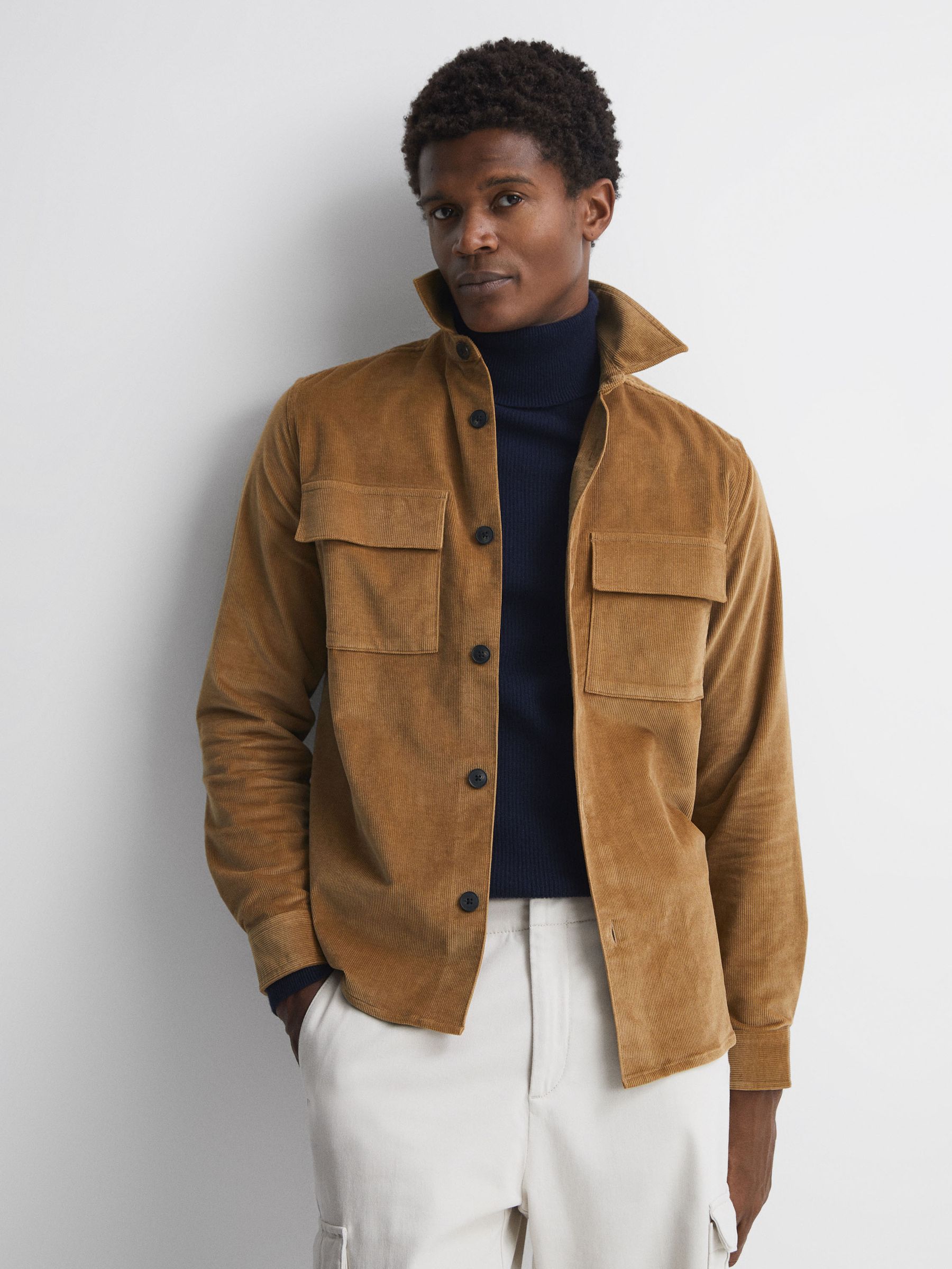 Corduroy Button-Through Overshirt in Camel - Image 1 of 5 Corduroy Button-Through Overshirt in Camel - Image 1 of 5