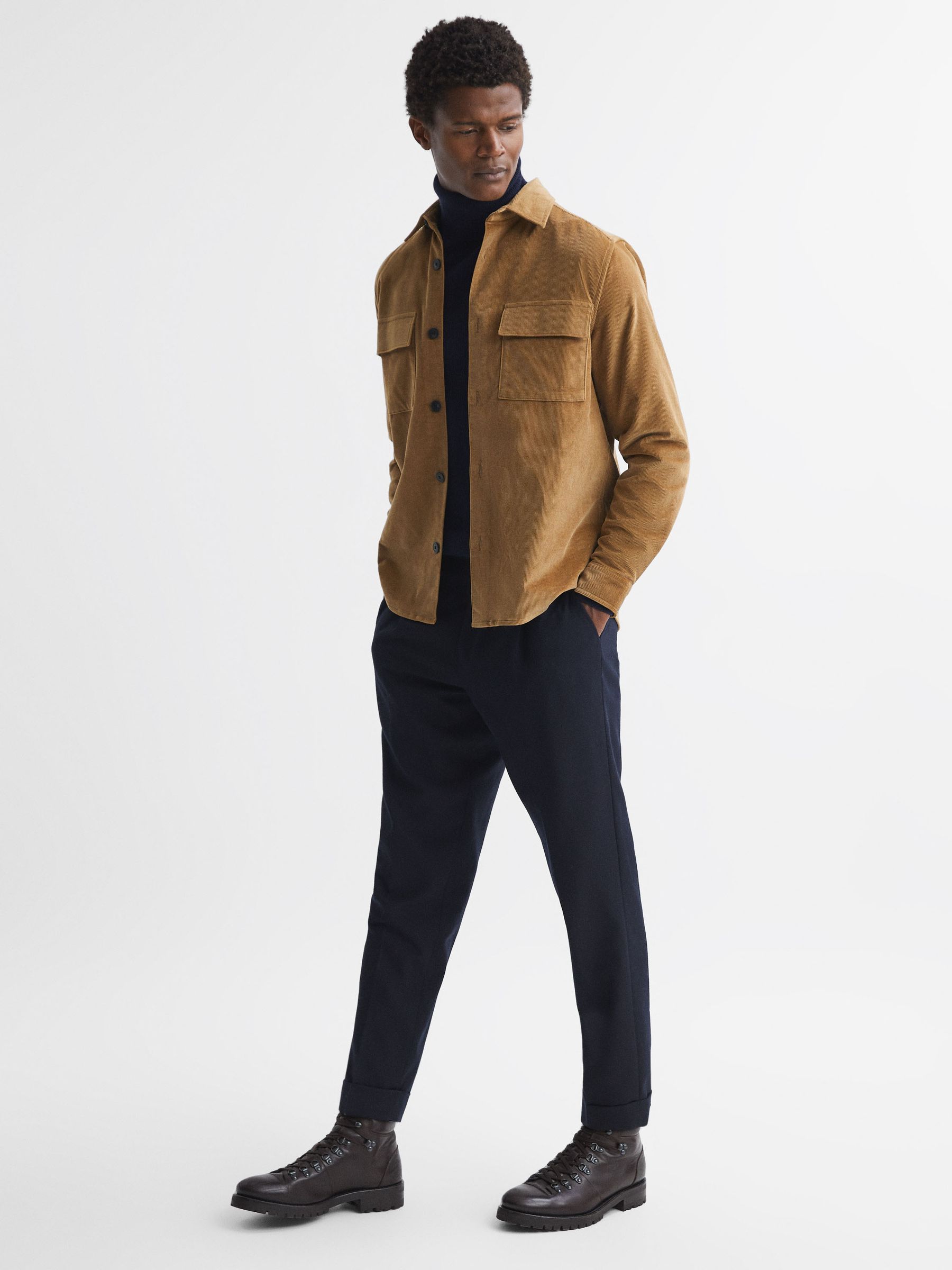 Corduroy Button-Through Overshirt in Camel - Image 3 of 5