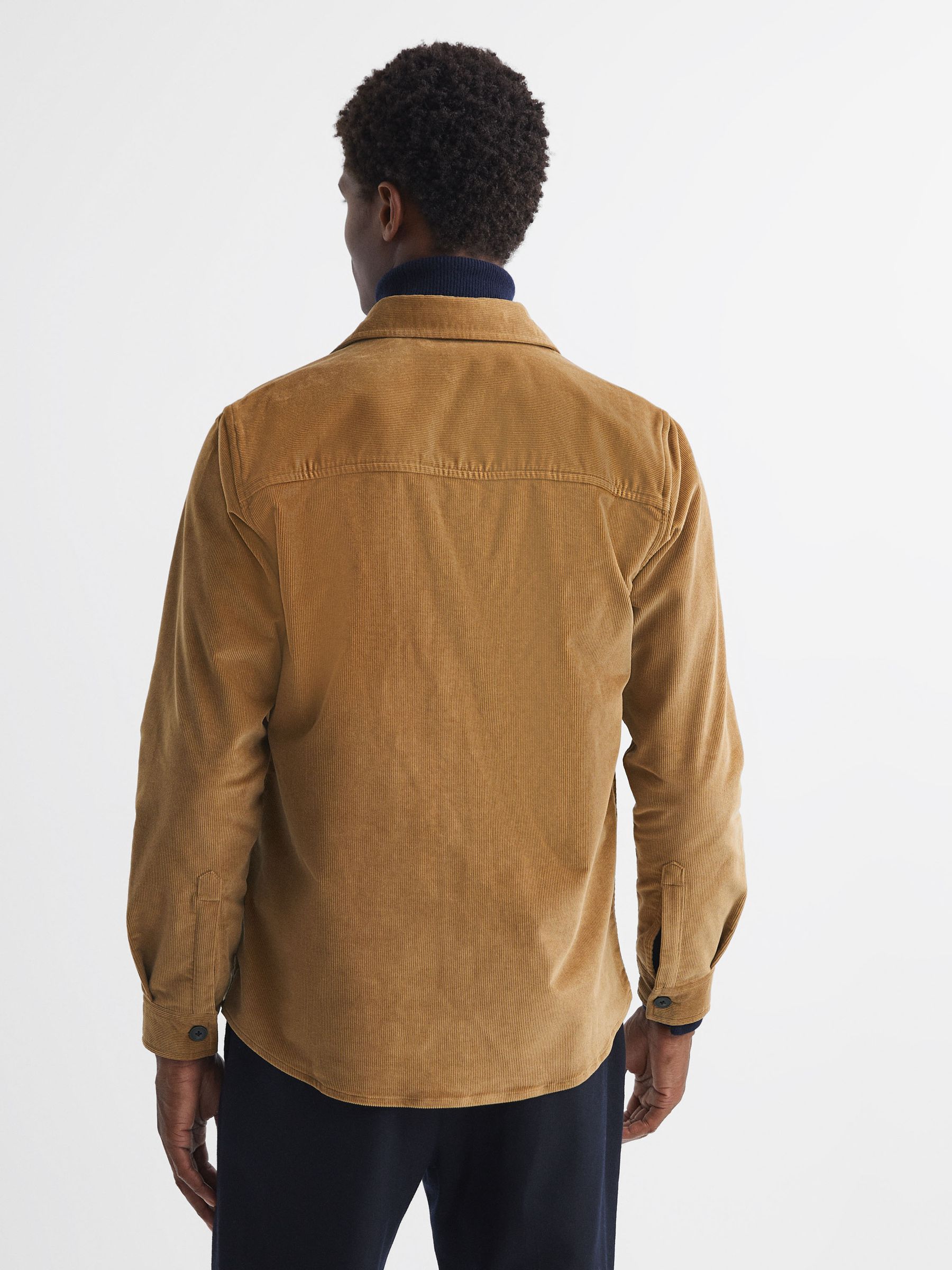 Corduroy Button-Through Overshirt in Camel - Image 5 of 5