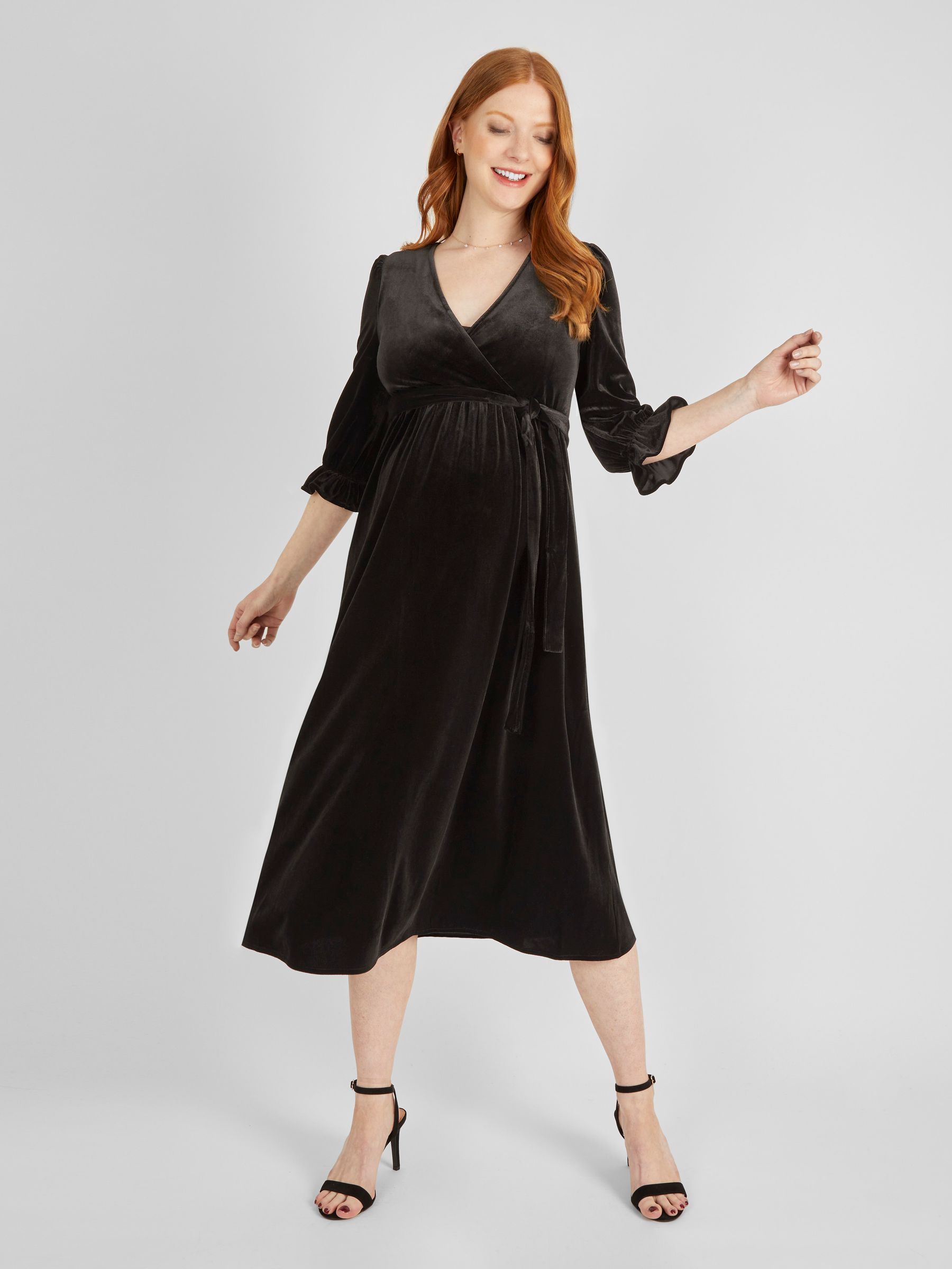 Black Velvet Wrap Maternity & Nursing Dress - Image 2 of 5