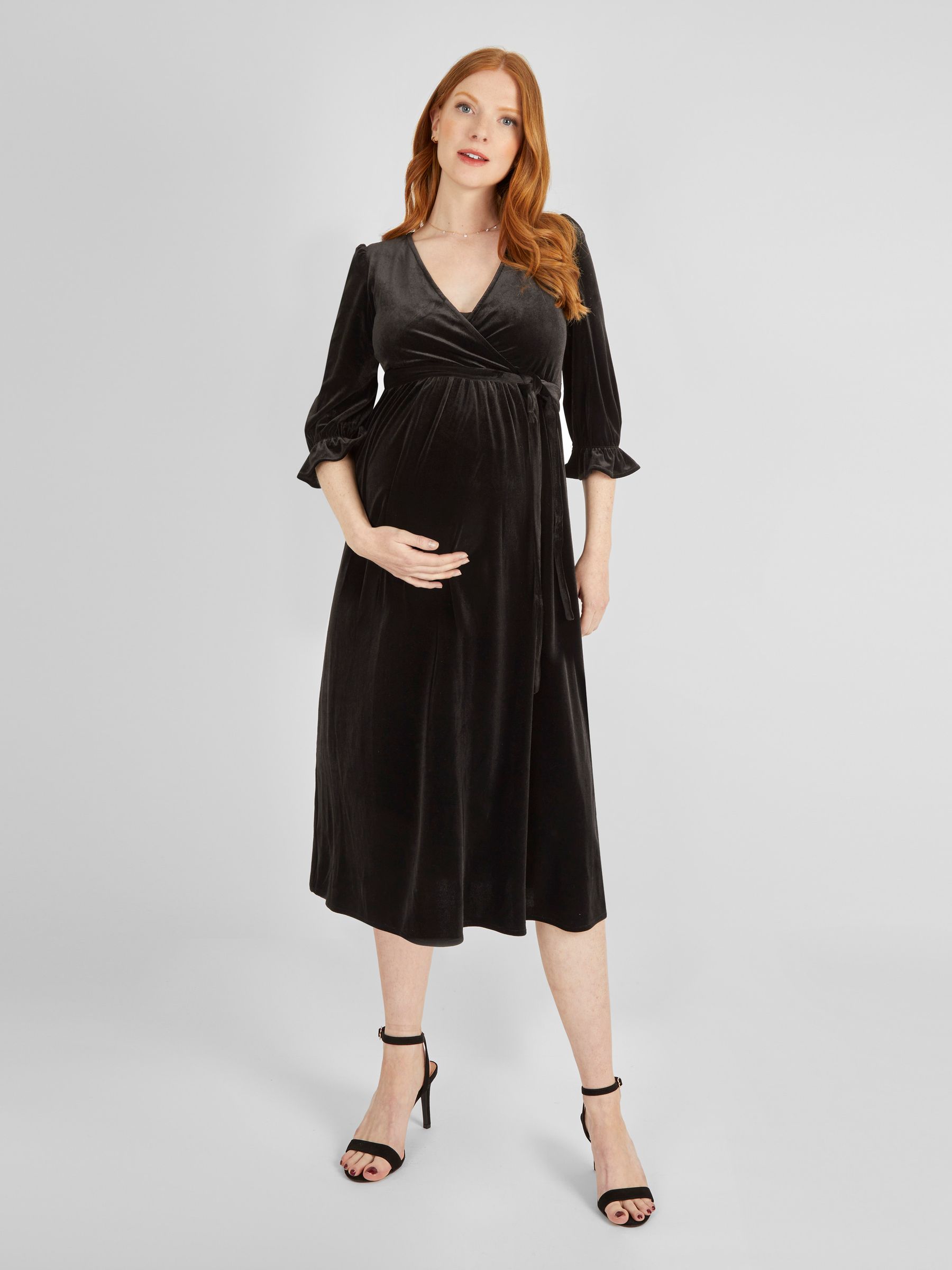 Black Velvet Wrap Maternity & Nursing Dress - Image 4 of 5