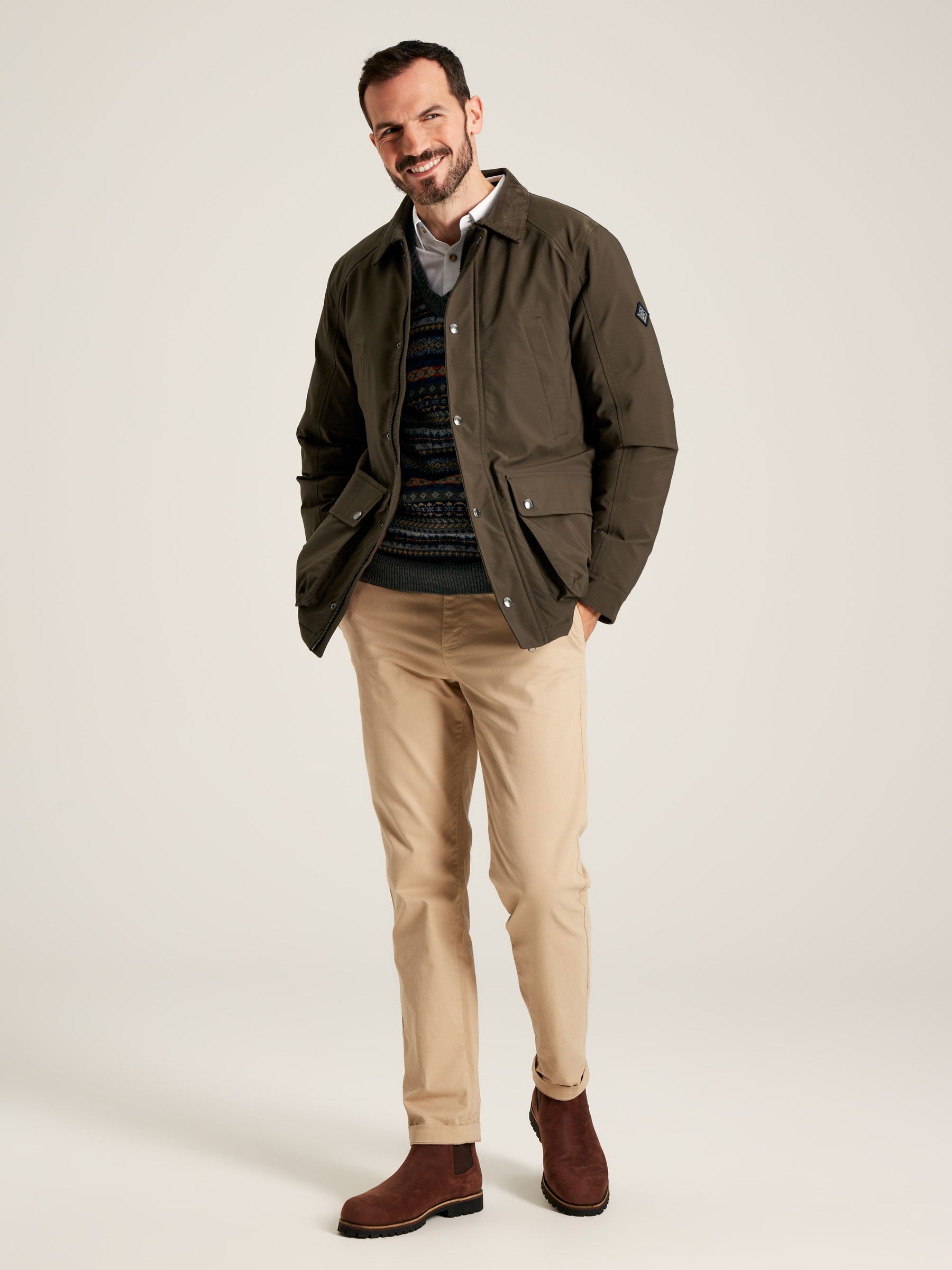 Arbury Brown Fleece Lined Waterproof Jacket With Corduroy Collar - Image 3 of 8