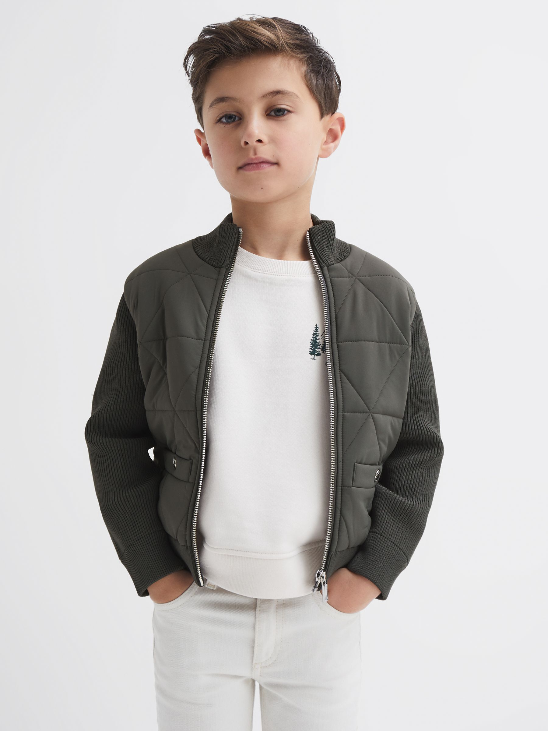 Junior Hybrid Zip-Through Quilted jacket in Forest Green - Image 1 of 6 Junior Hybrid Zip-Through Quilted jacket in Forest Green - Image 1 of 6