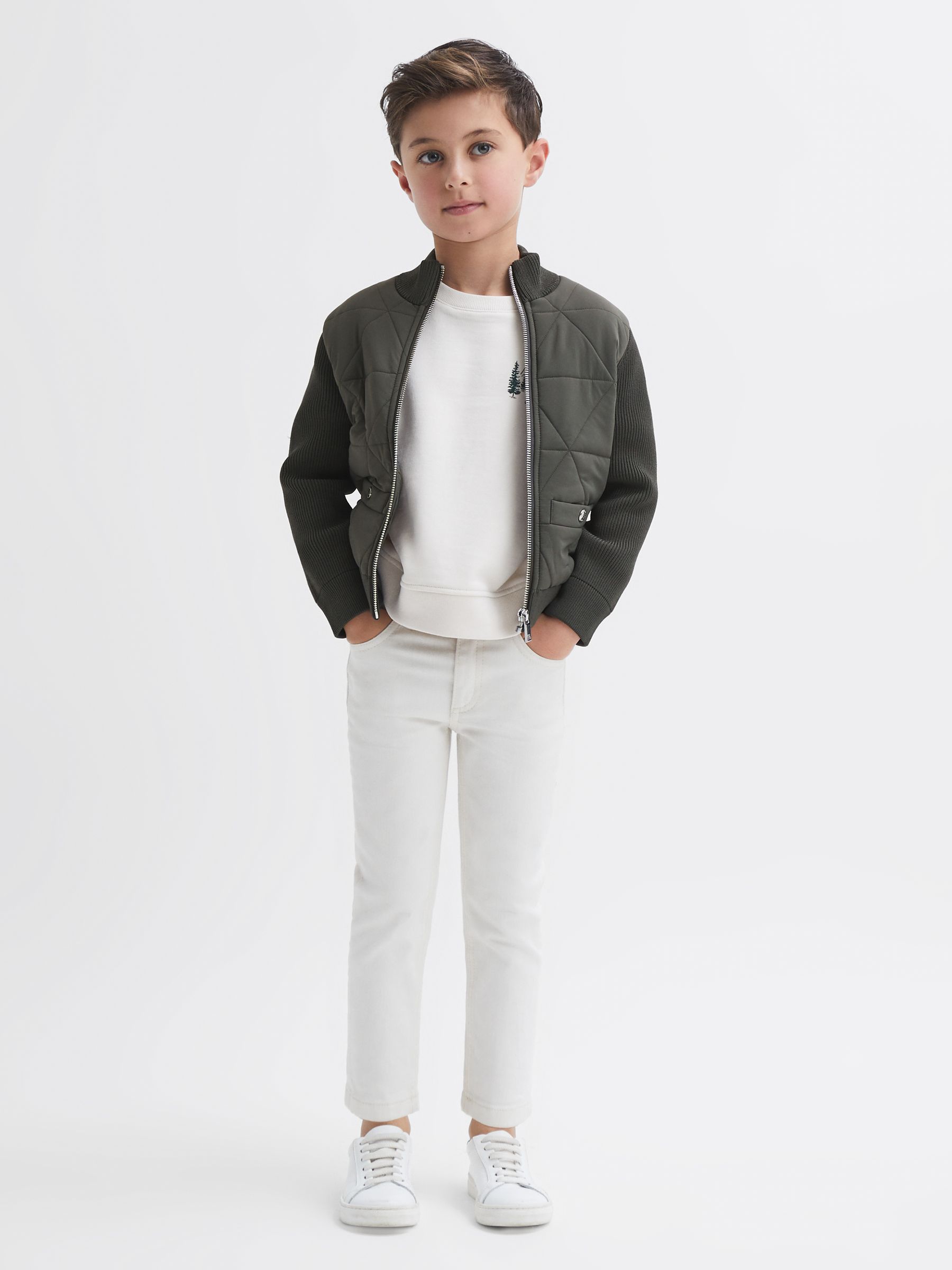 Junior Hybrid Zip-Through Quilted jacket in Forest Green - Image 3 of 6