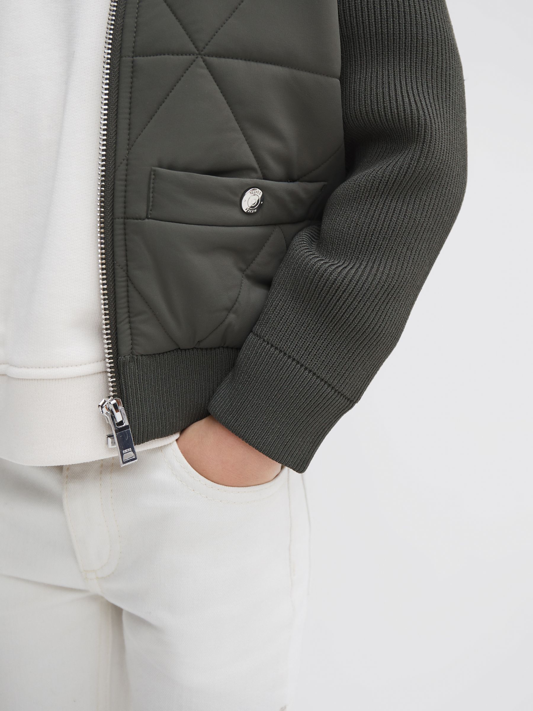 Junior Hybrid Zip-Through Quilted jacket in Forest Green - Image 4 of 6