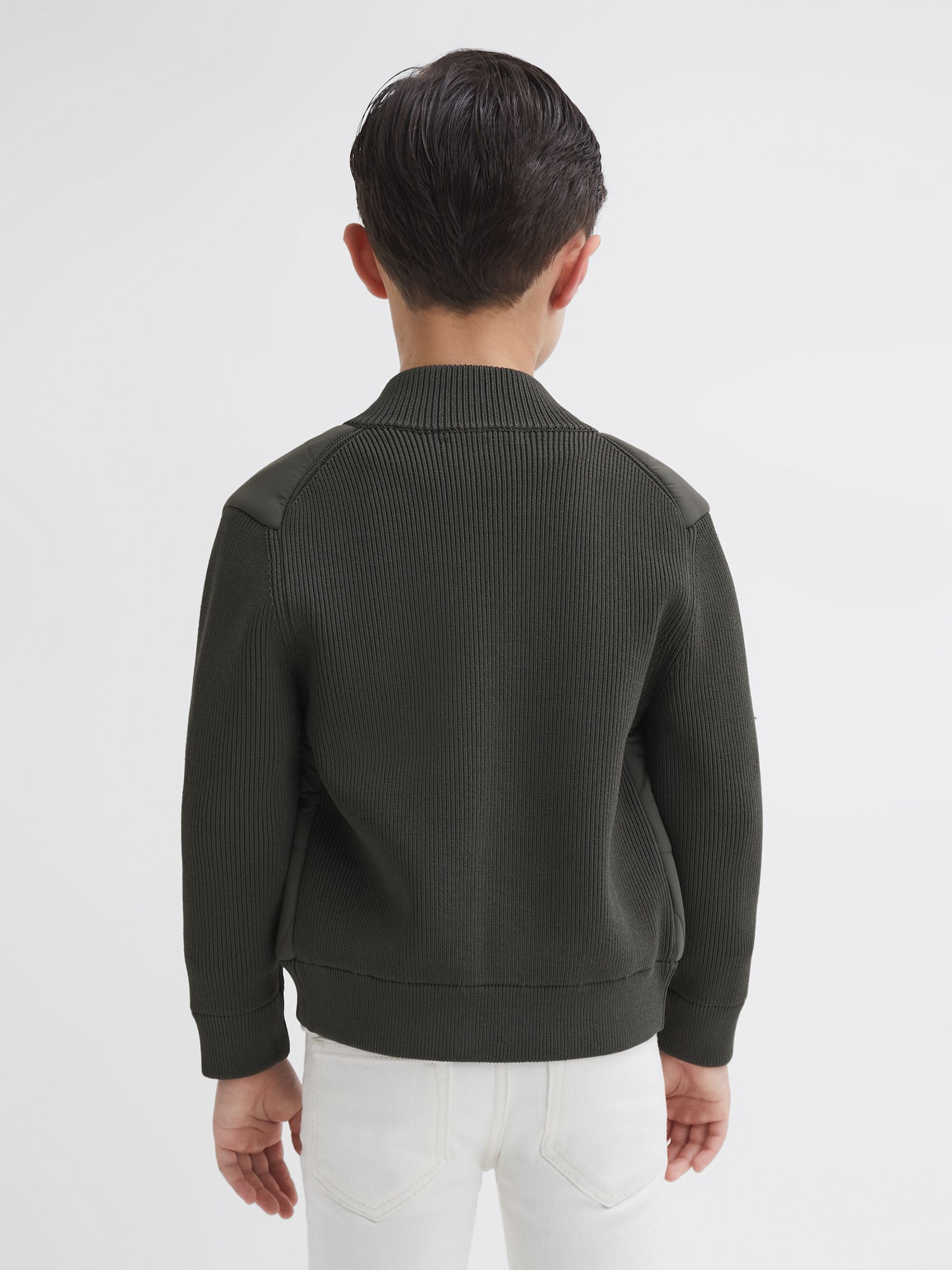 Junior Hybrid Zip-Through Quilted jacket in Forest Green - Image 5 of 6