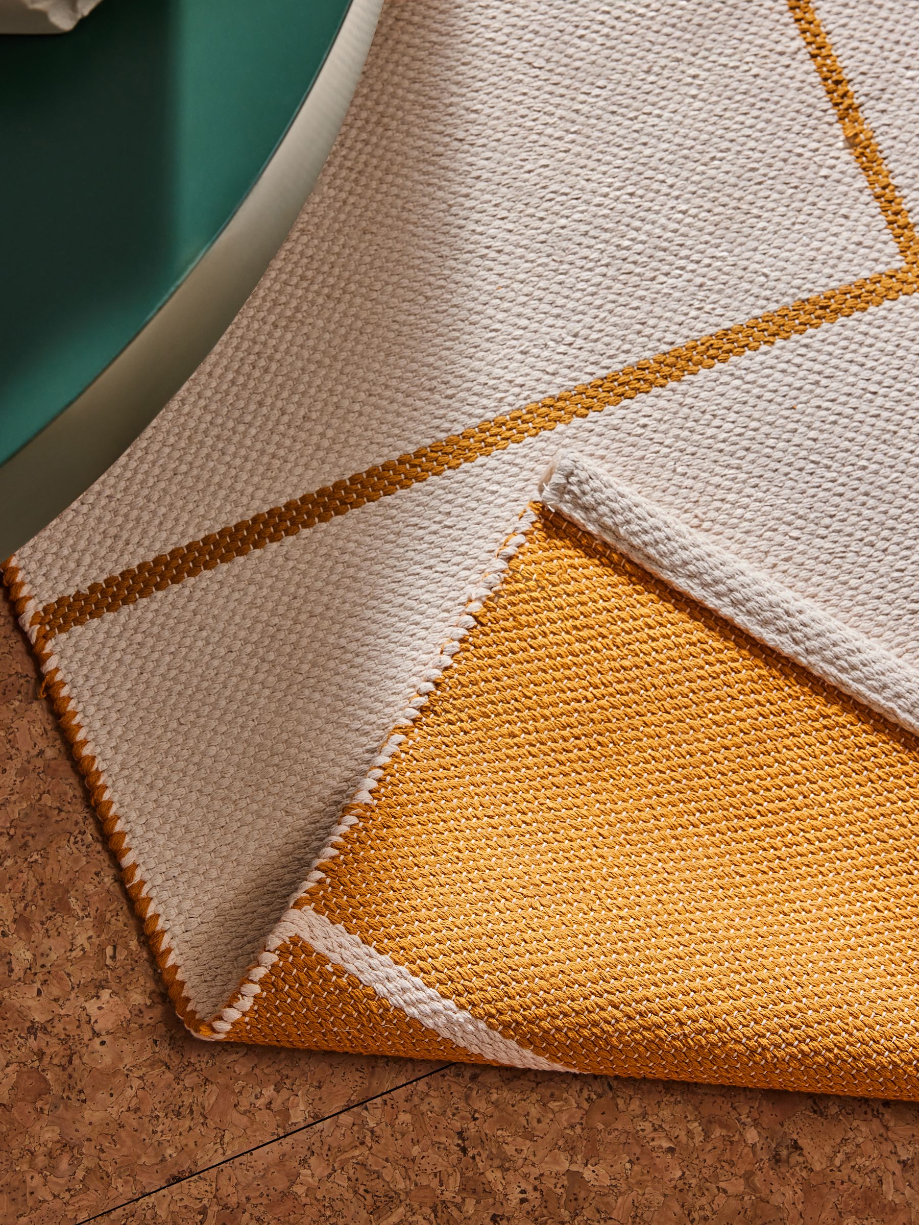 Elsmore Reversible Woven Cotton Rug in Ochre Yellow - Image 6 of 8