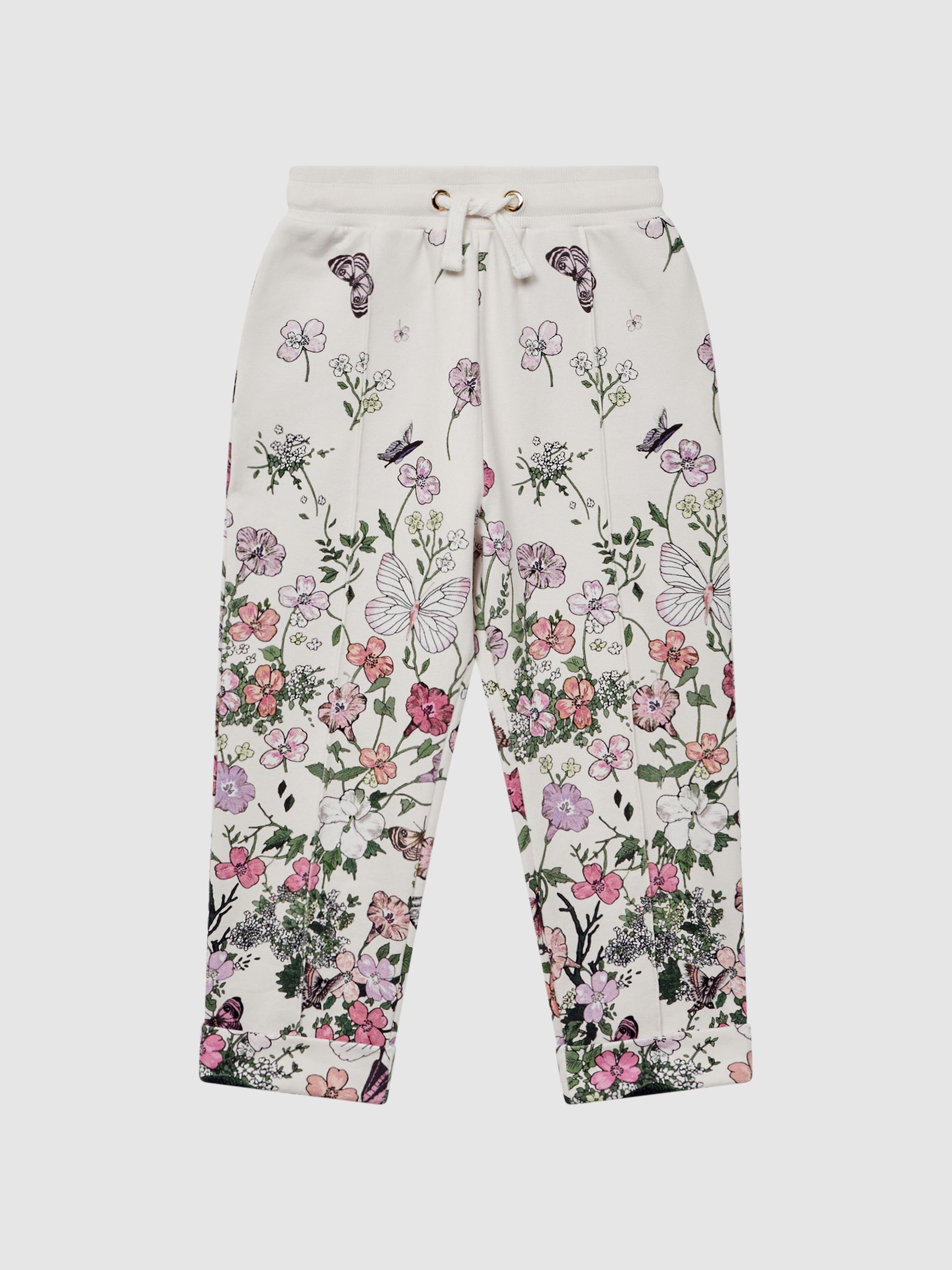 9-12 yrs Floral Print Drawstring Joggers in Pink Print - Image 2 of 6