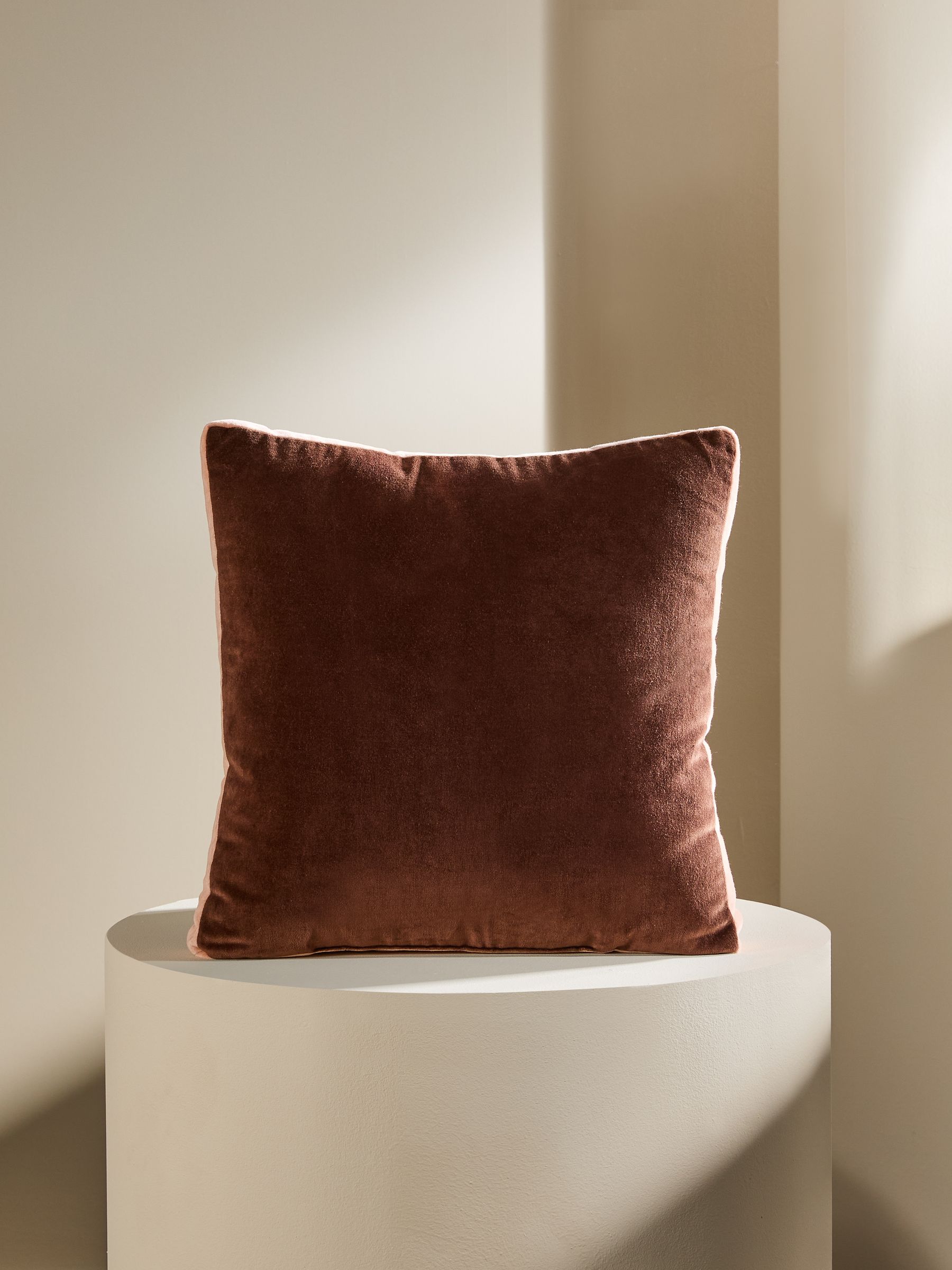 Petra Cotton Velvet Boxy Cushion in Brown - Image 3 of 3