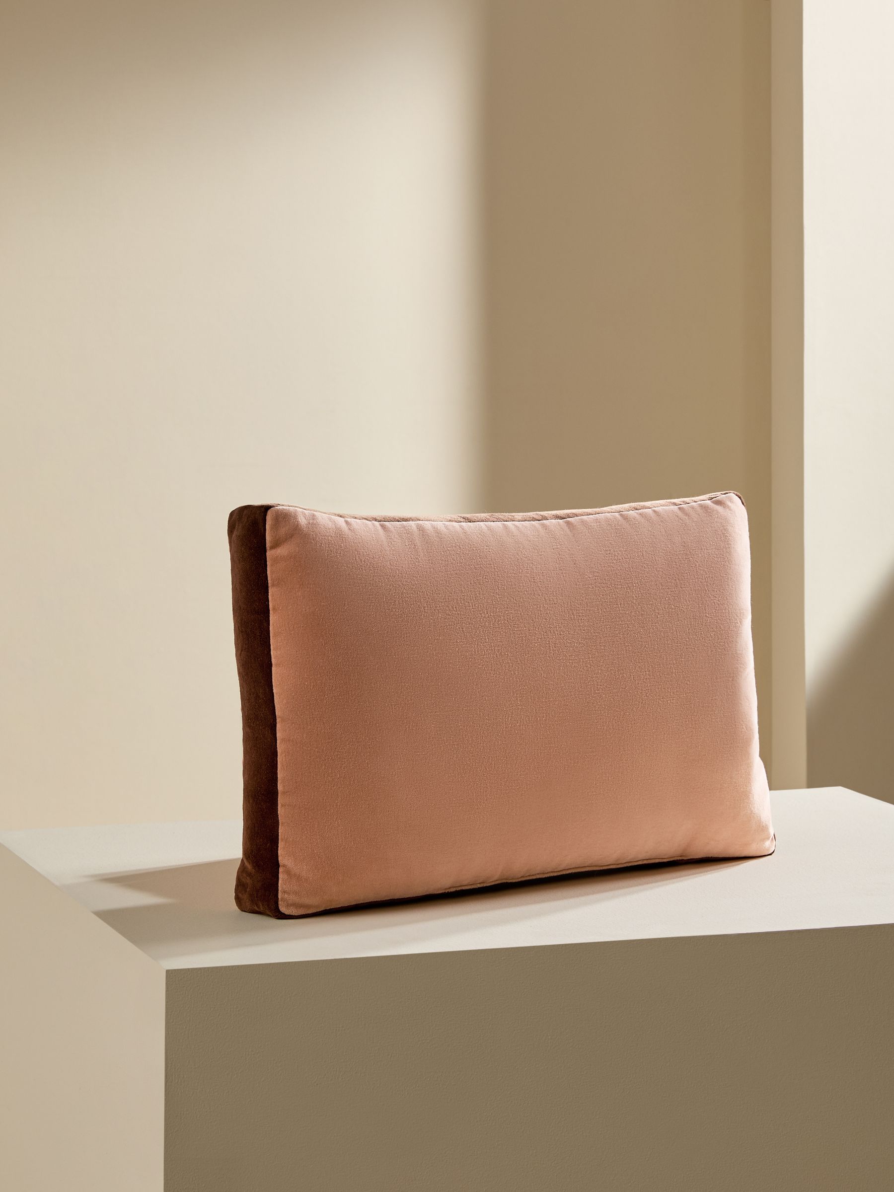 Petra Cotton Velvet Boxy Cushion in Peach Pink - Image 3 of 3