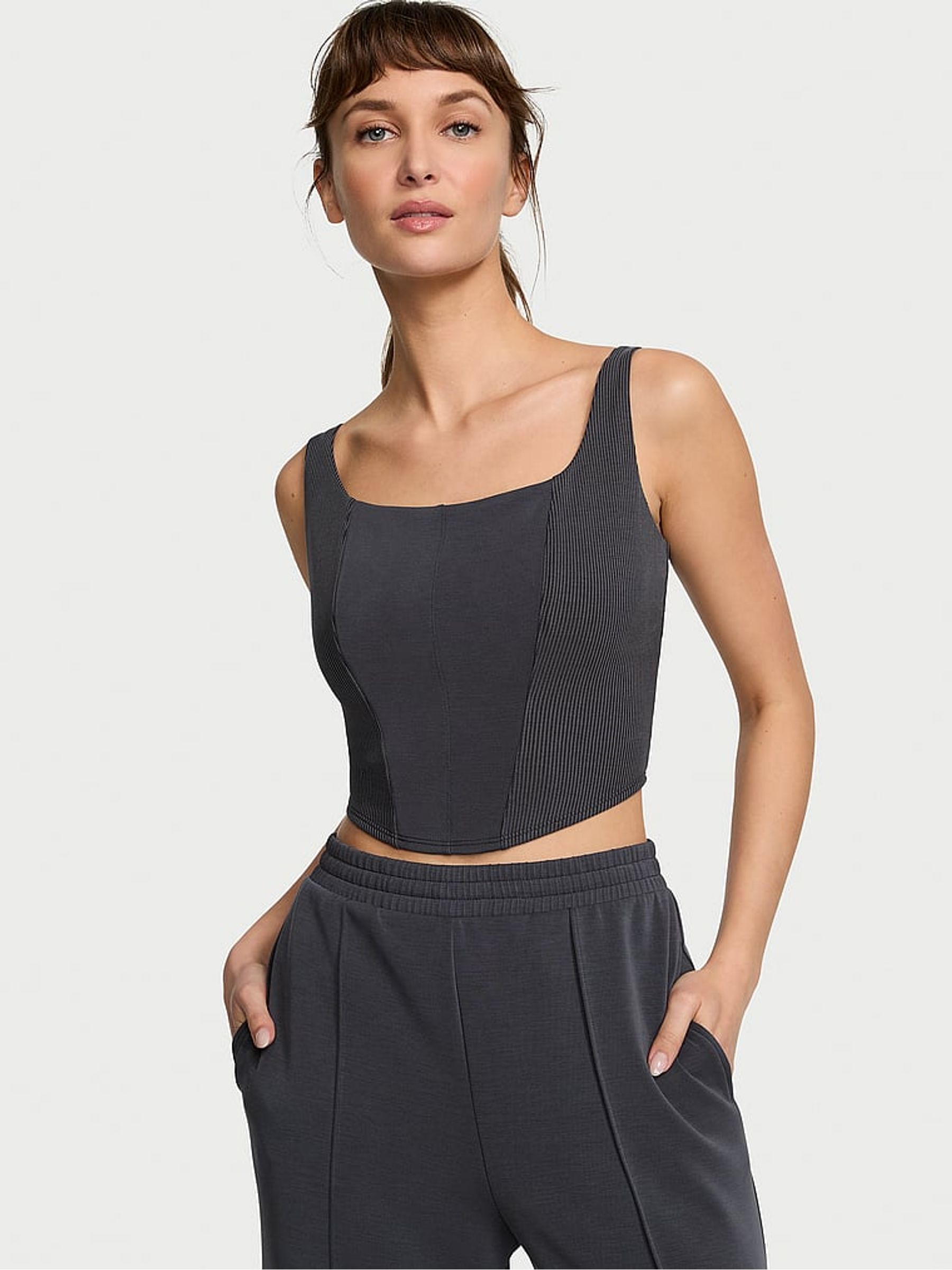 Pure Black Modal Corset Tank Top - Image 1 of 3