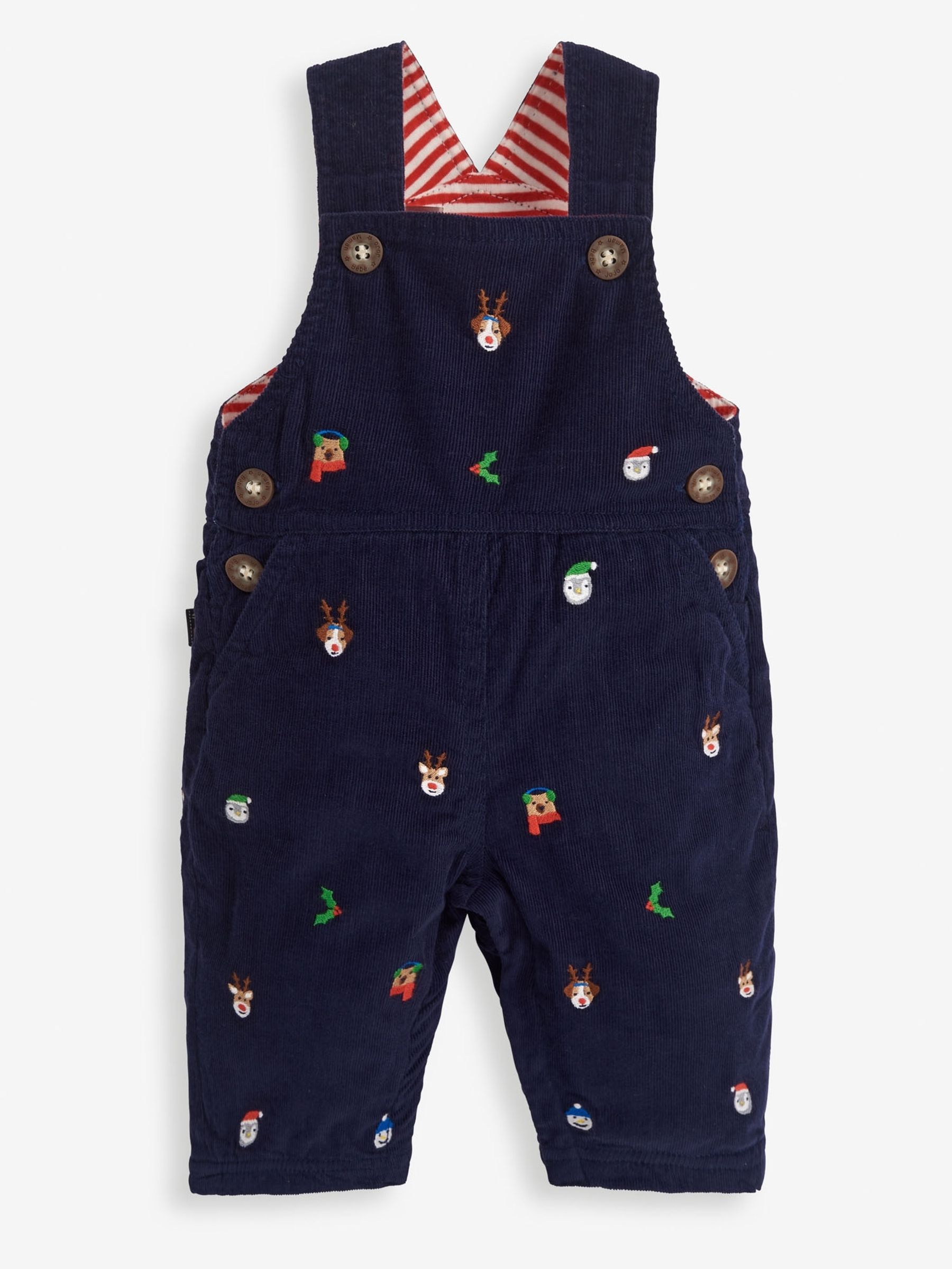 Navy Blue Christmas Embroidered Cord Dungarees - Image 3 of 4