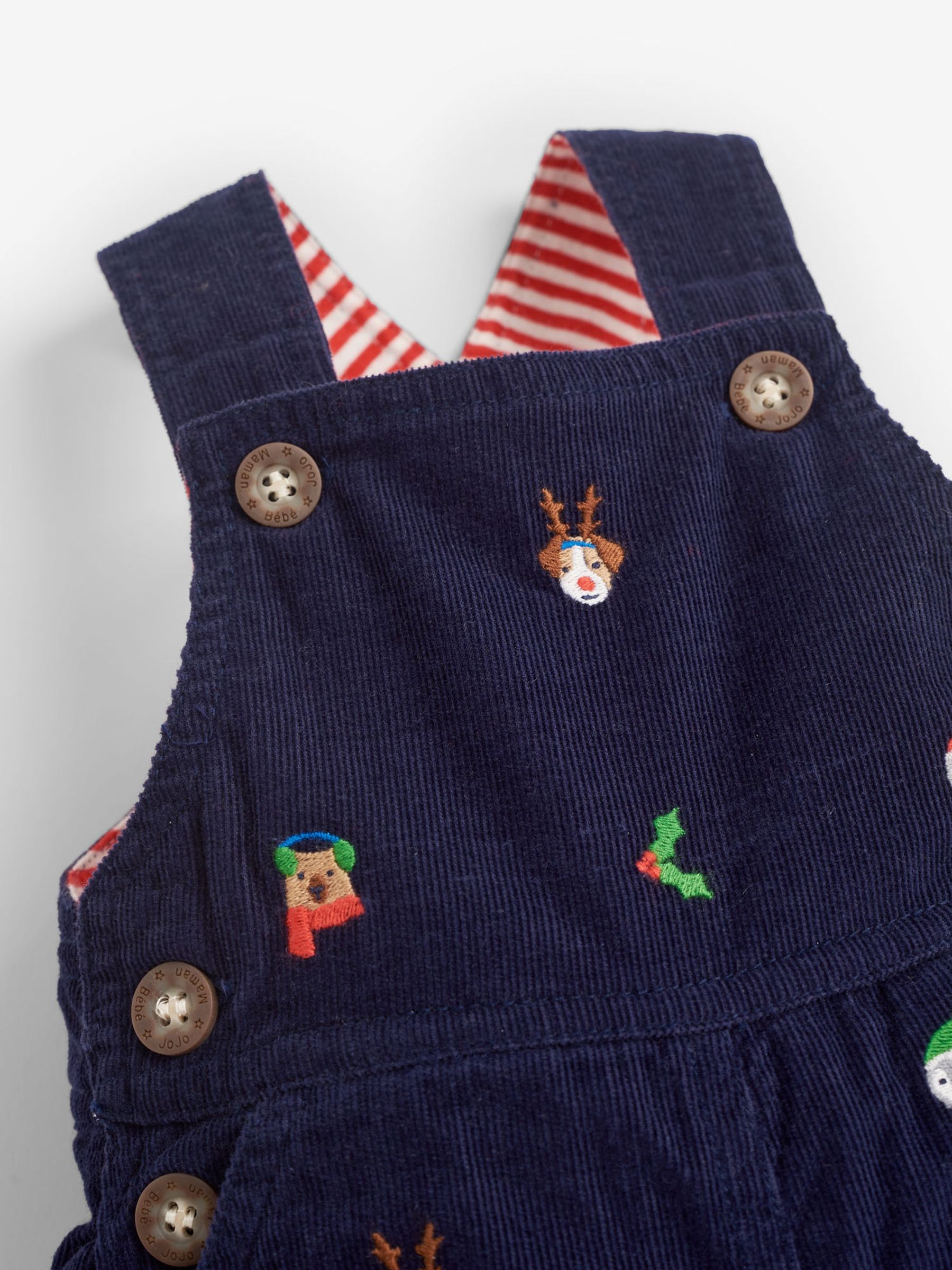 Navy Blue Christmas Embroidered Cord Dungarees - Image 4 of 4