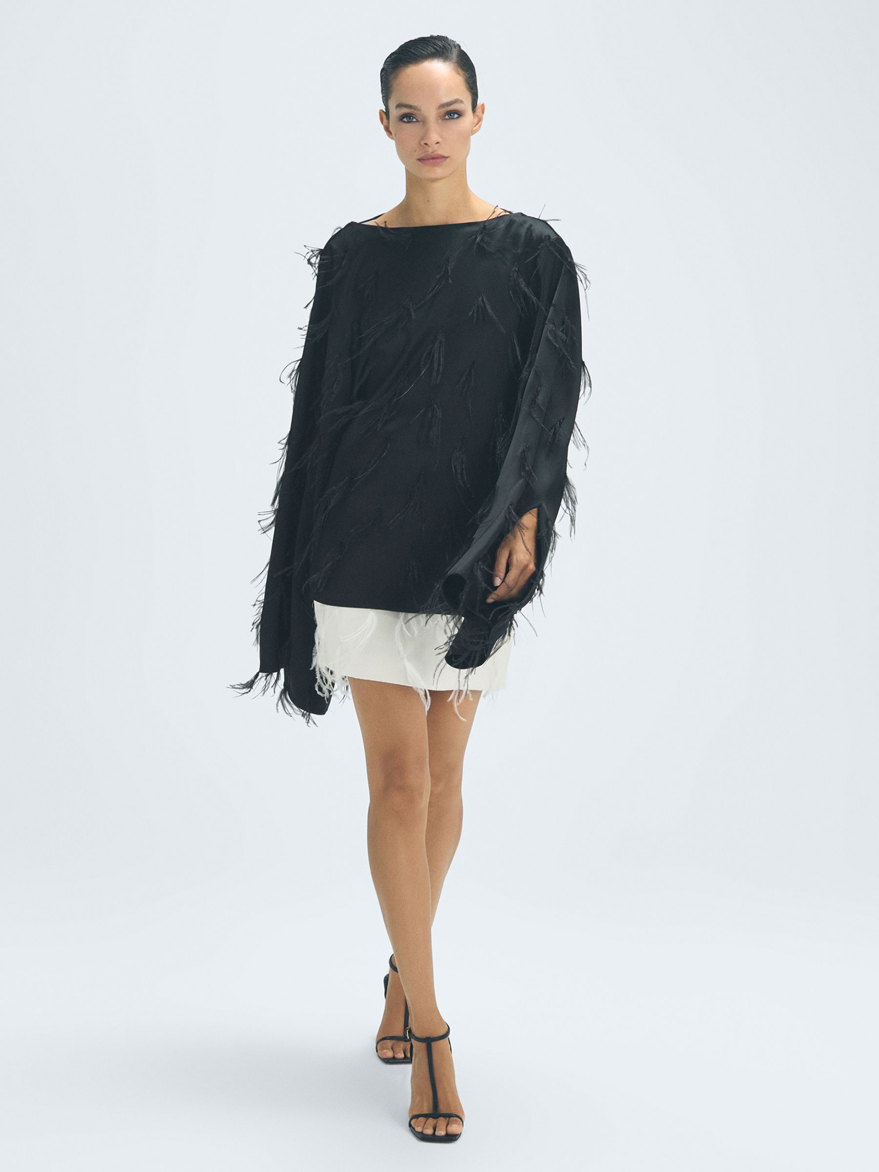 Atelier Feather Mini Skirt in Cream - Image 1 of 6