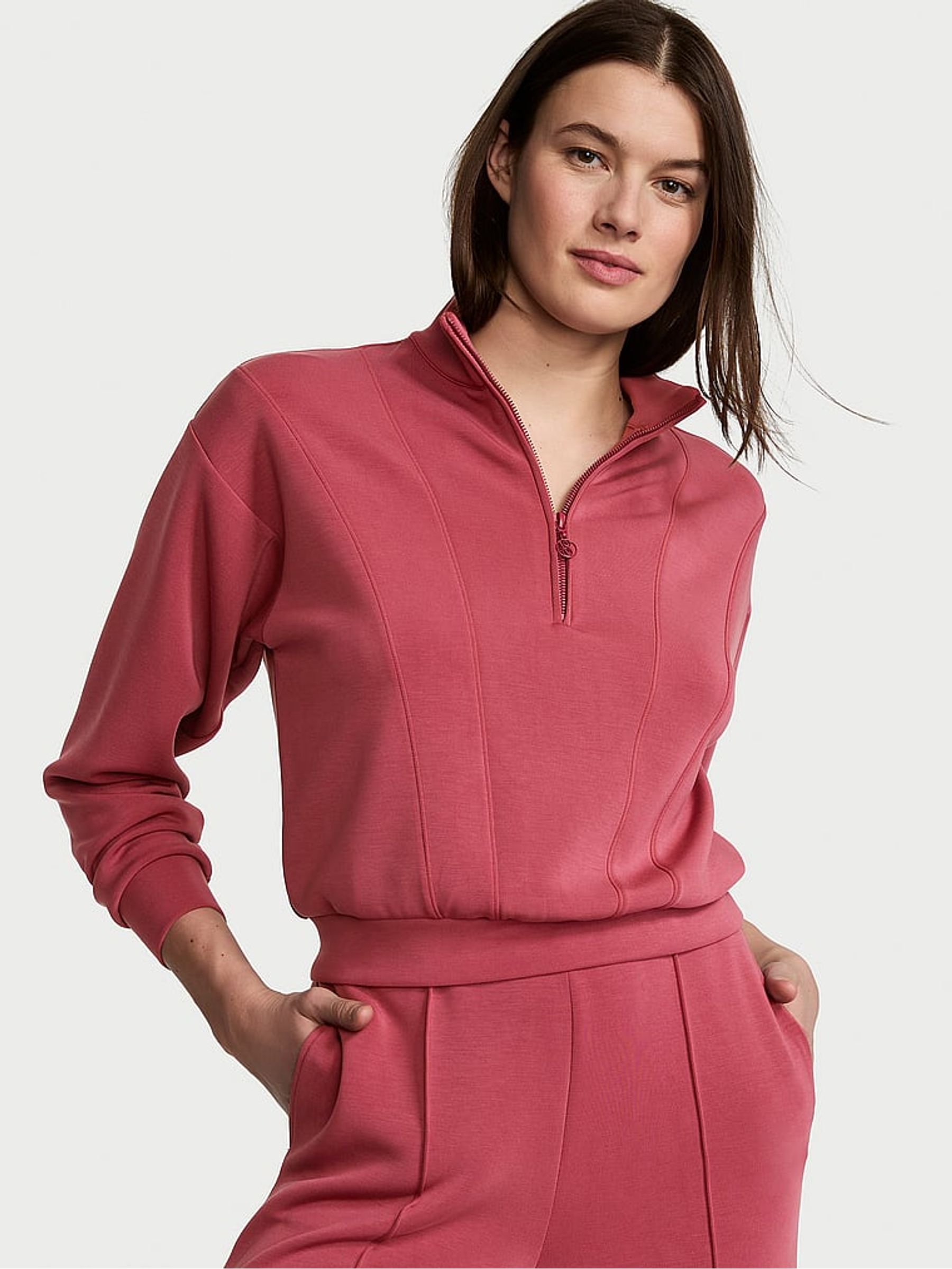 Deep Rose Pink Modal Half Zip Sweatshirt - Image 1 of 4