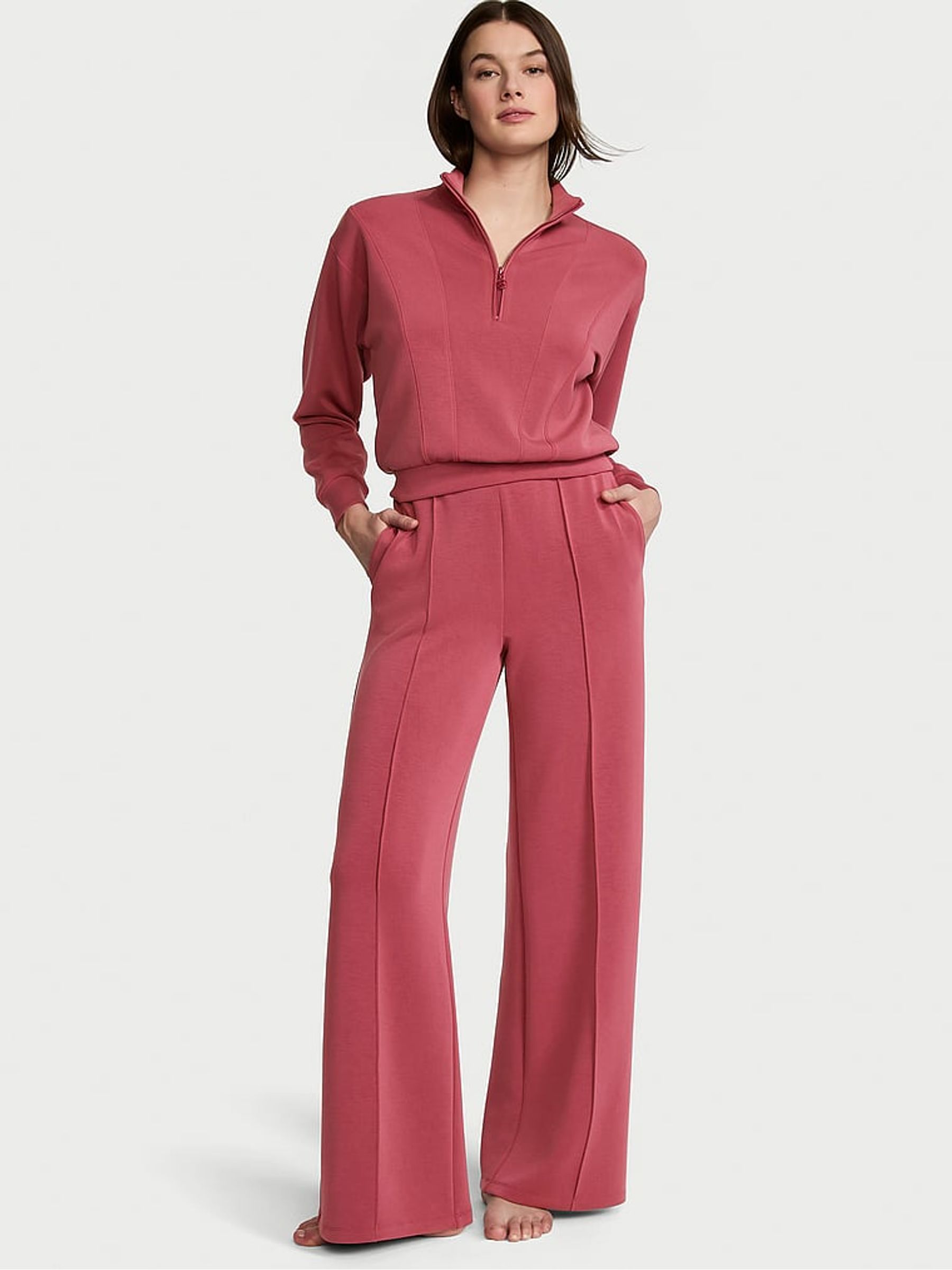 Deep Rose Pink Modal Half Zip Sweatshirt - Image 3 of 4
