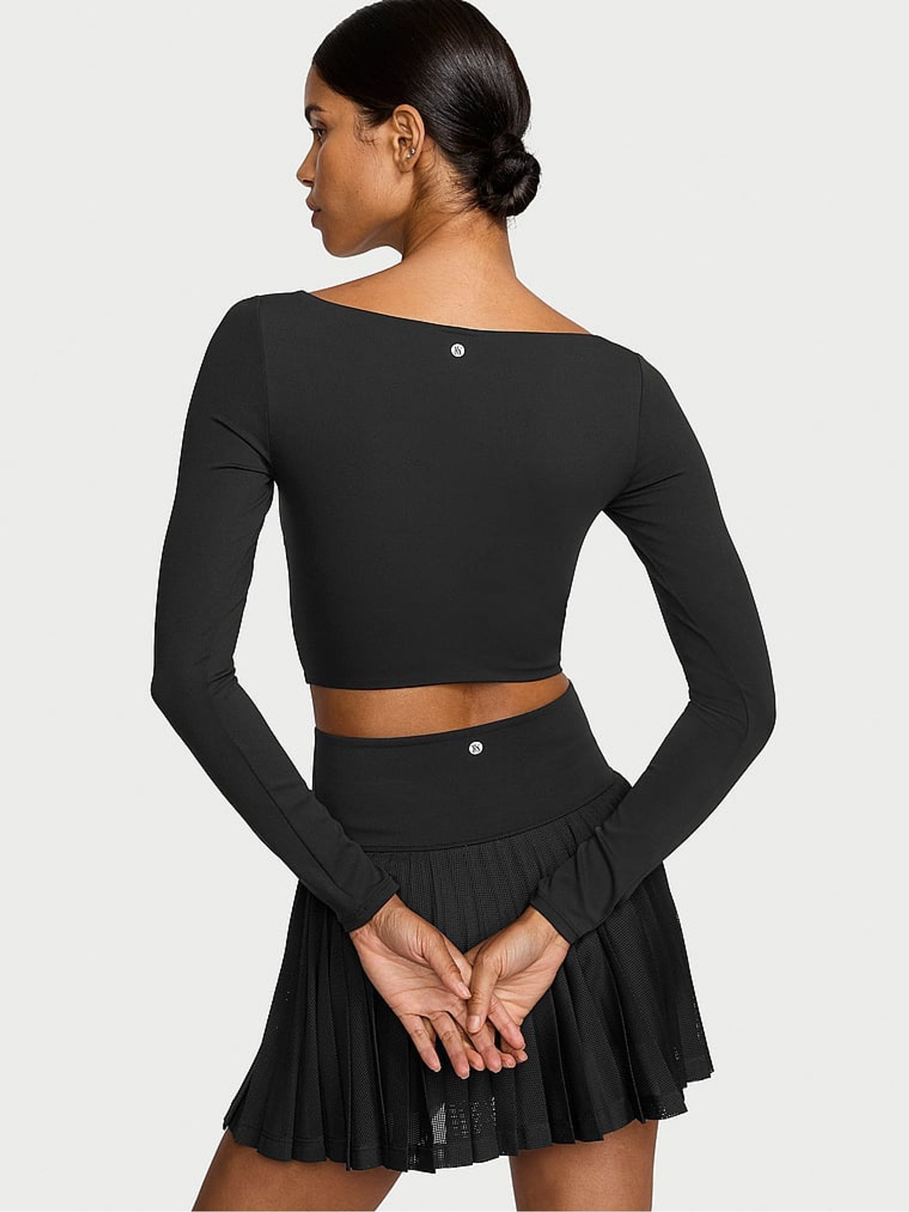 Pure Black VS Elevate Cropped Long Sleeve Corset Top - Image 2 of 4