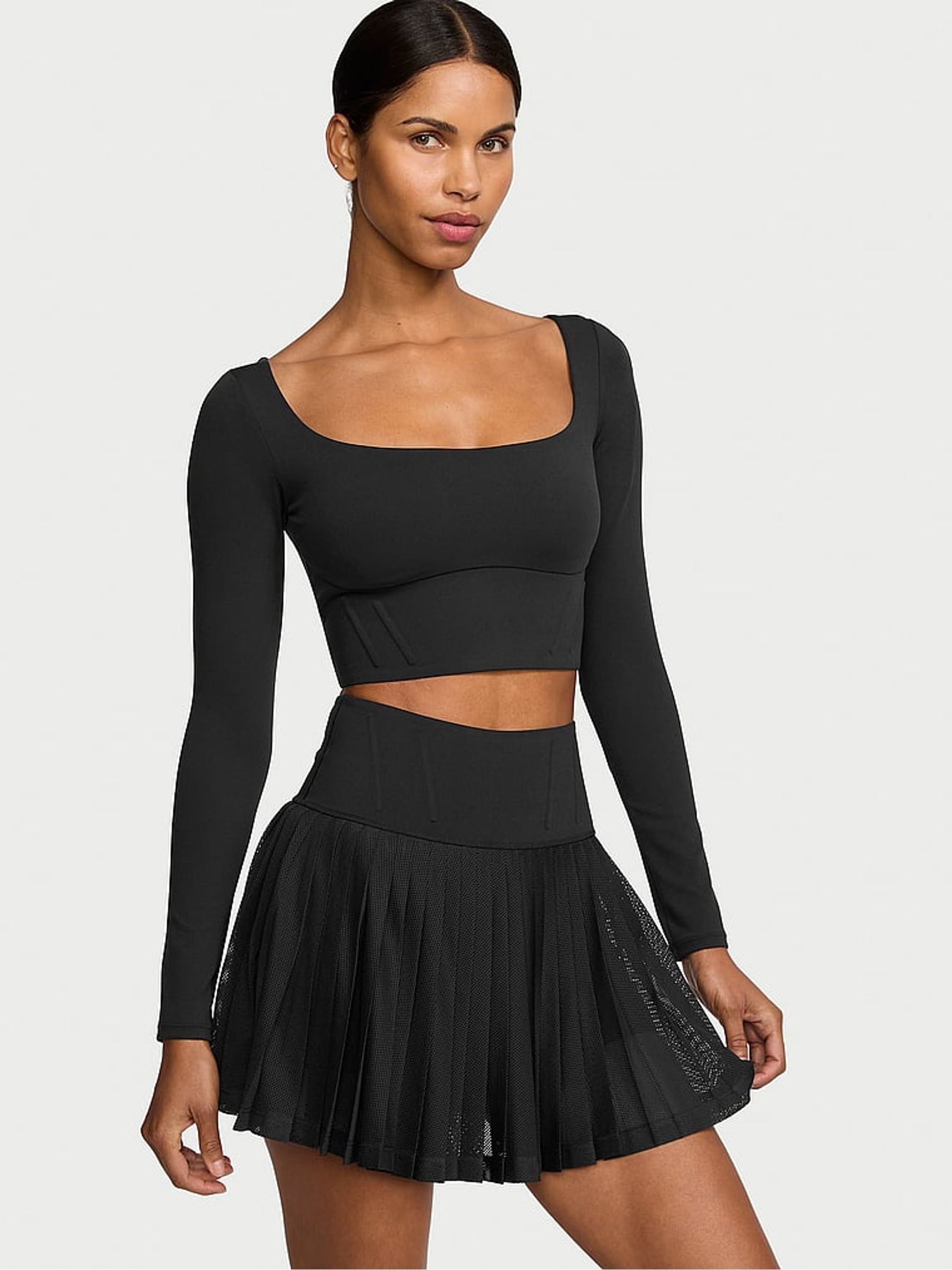 Pure Black VS Elevate Cropped Long Sleeve Corset Top - Image 3 of 4