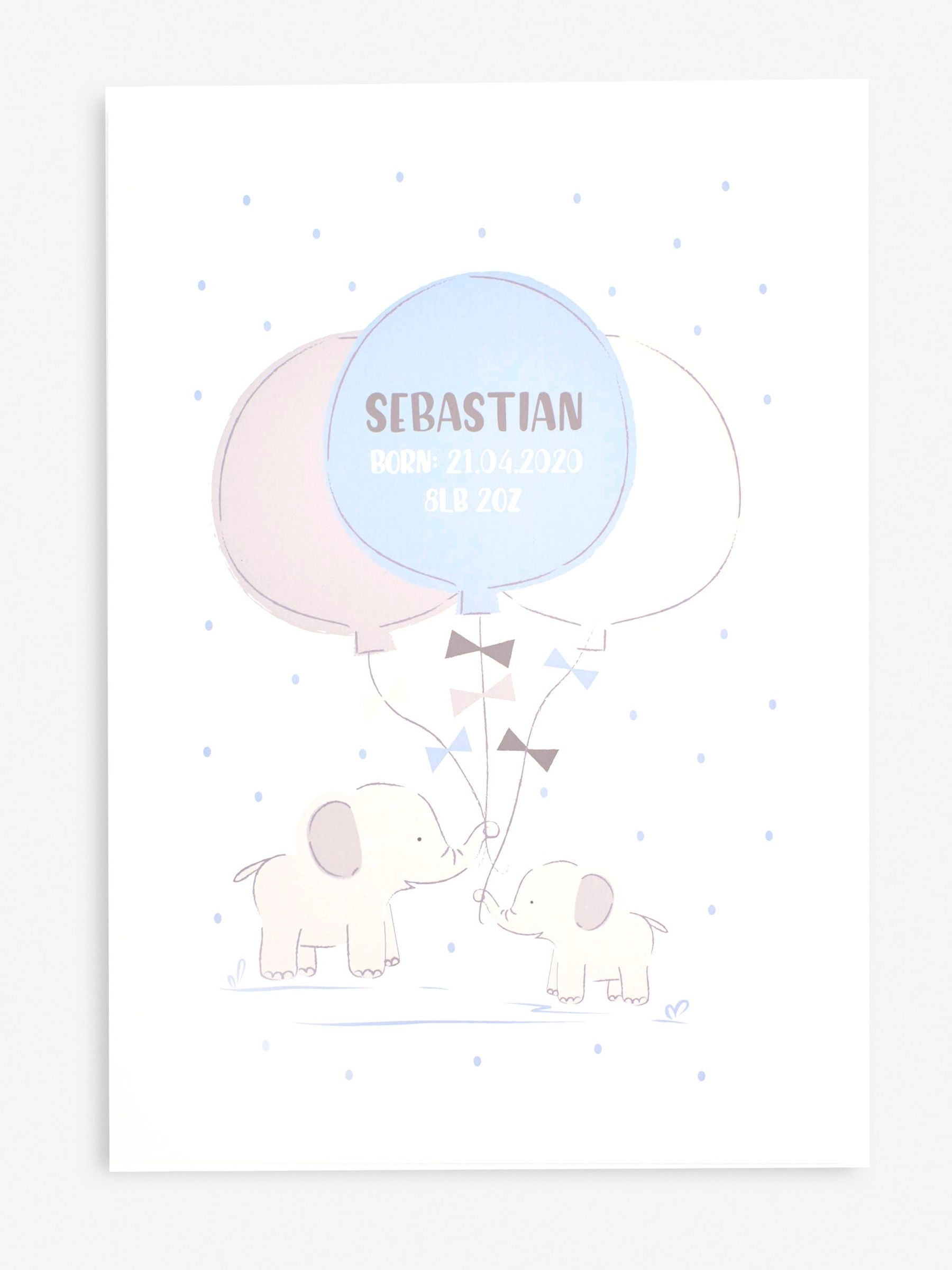 Personalised Blue Baby Ele Print - Image 1 of 2