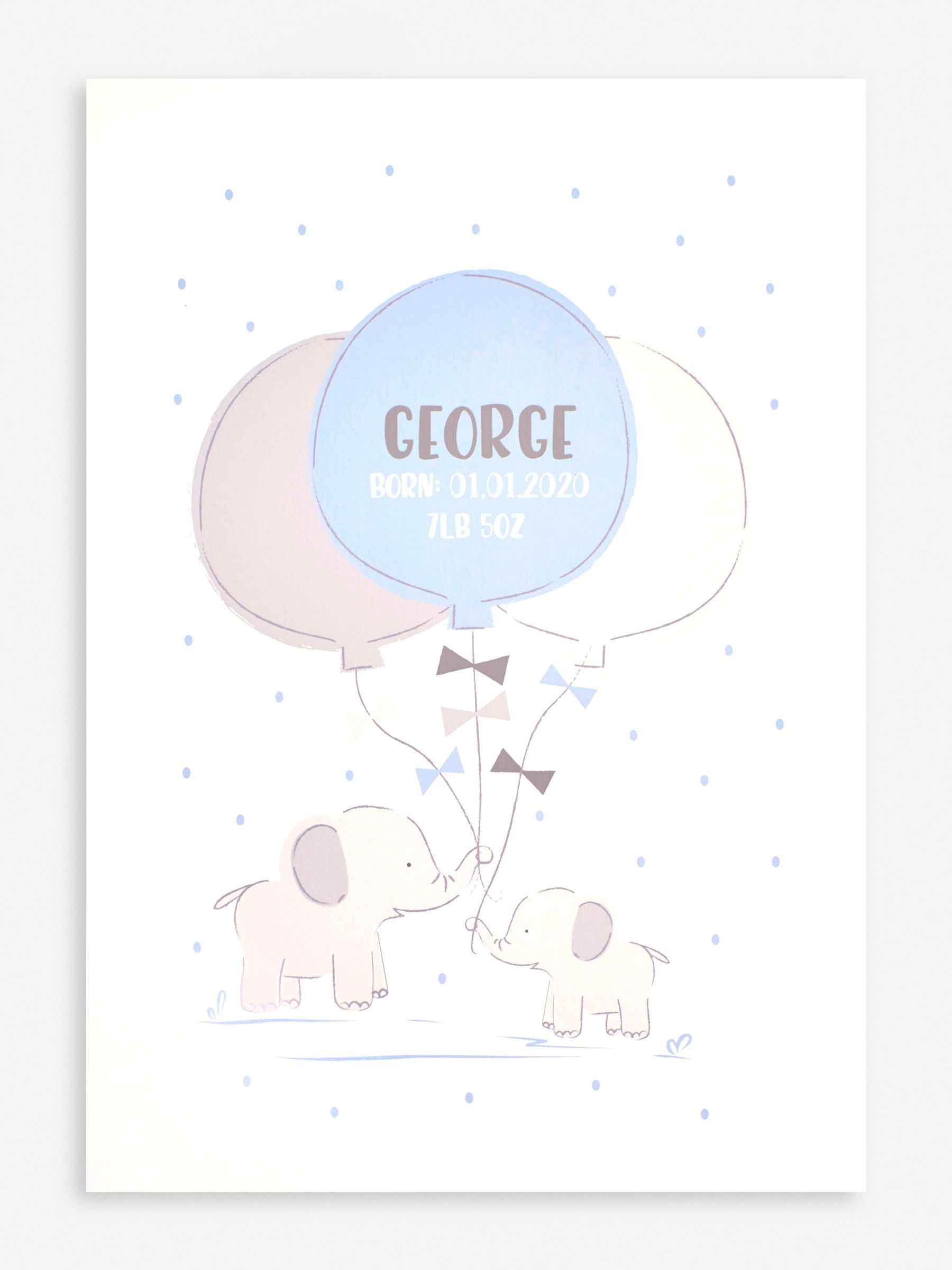 Personalised Blue Baby Ele Print - Image 2 of 2