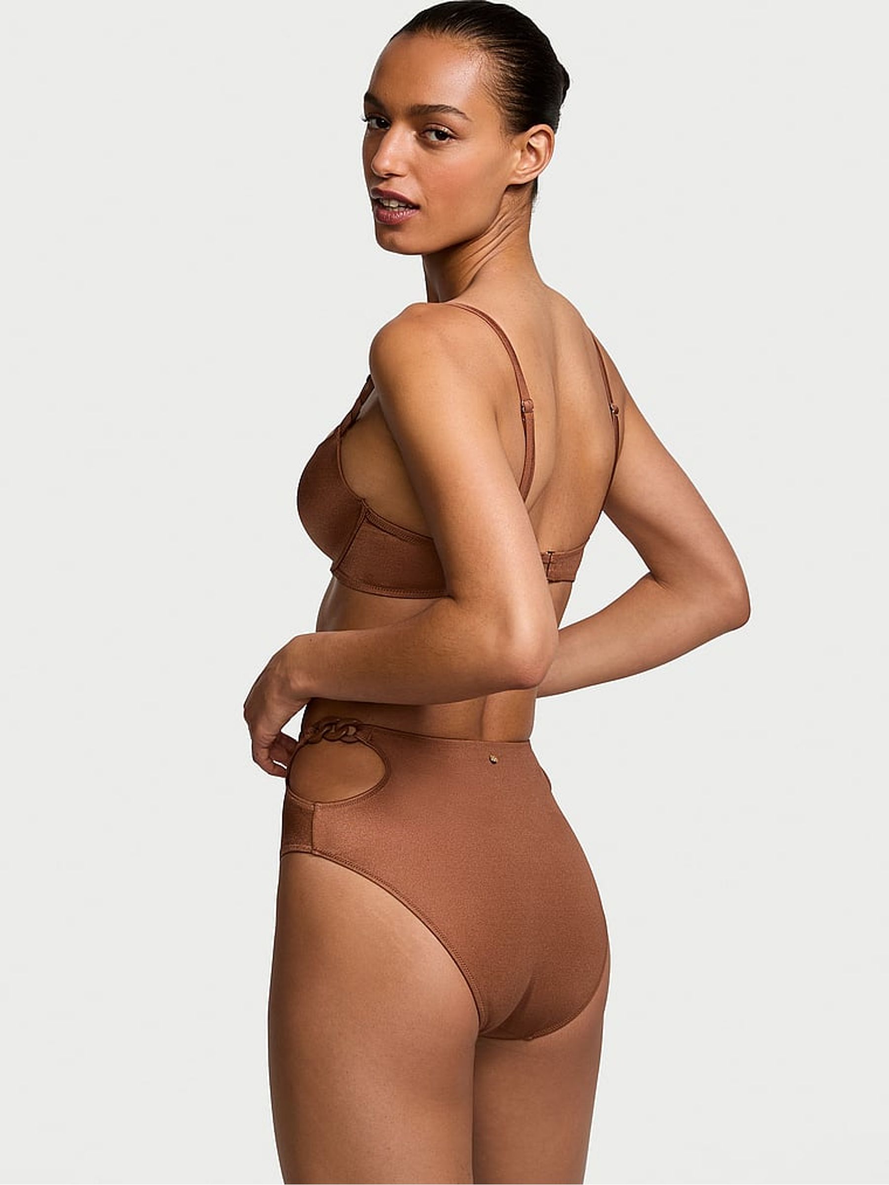 Caramel Brown Push Up Swim Chain Bikini Top - Image 2 of 3
