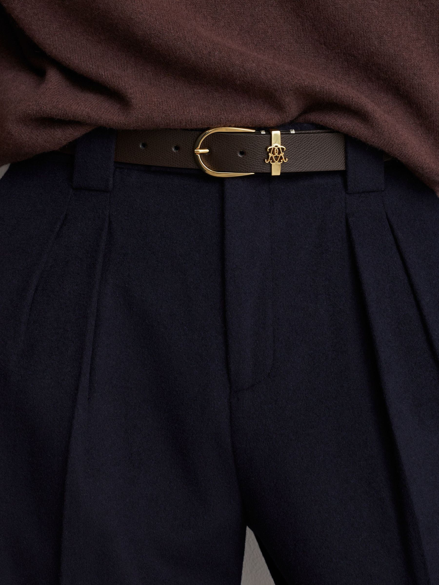 Grained-Leather Monogram-Detail Belt in Dark Brown - Image 1 of 5