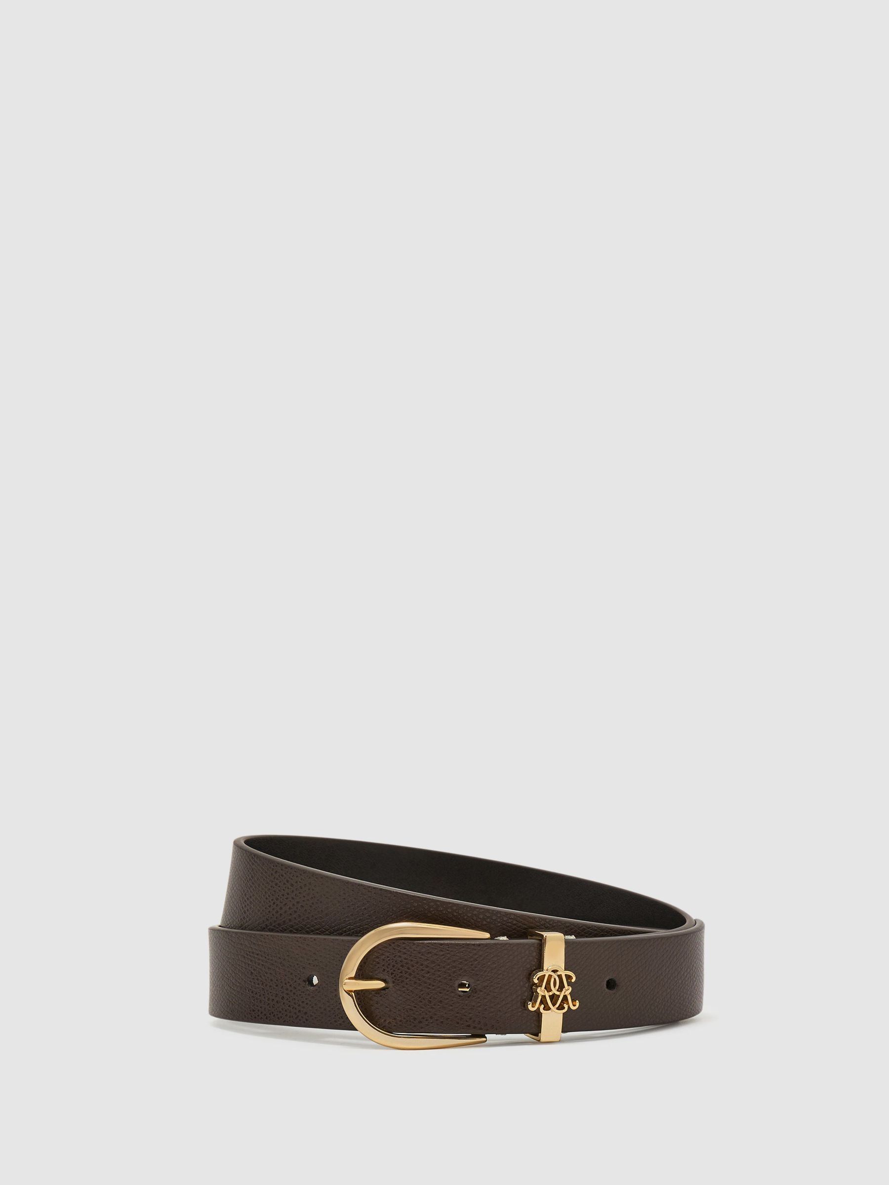 Grained-Leather Monogram-Detail Belt in Dark Brown - Image 2 of 5