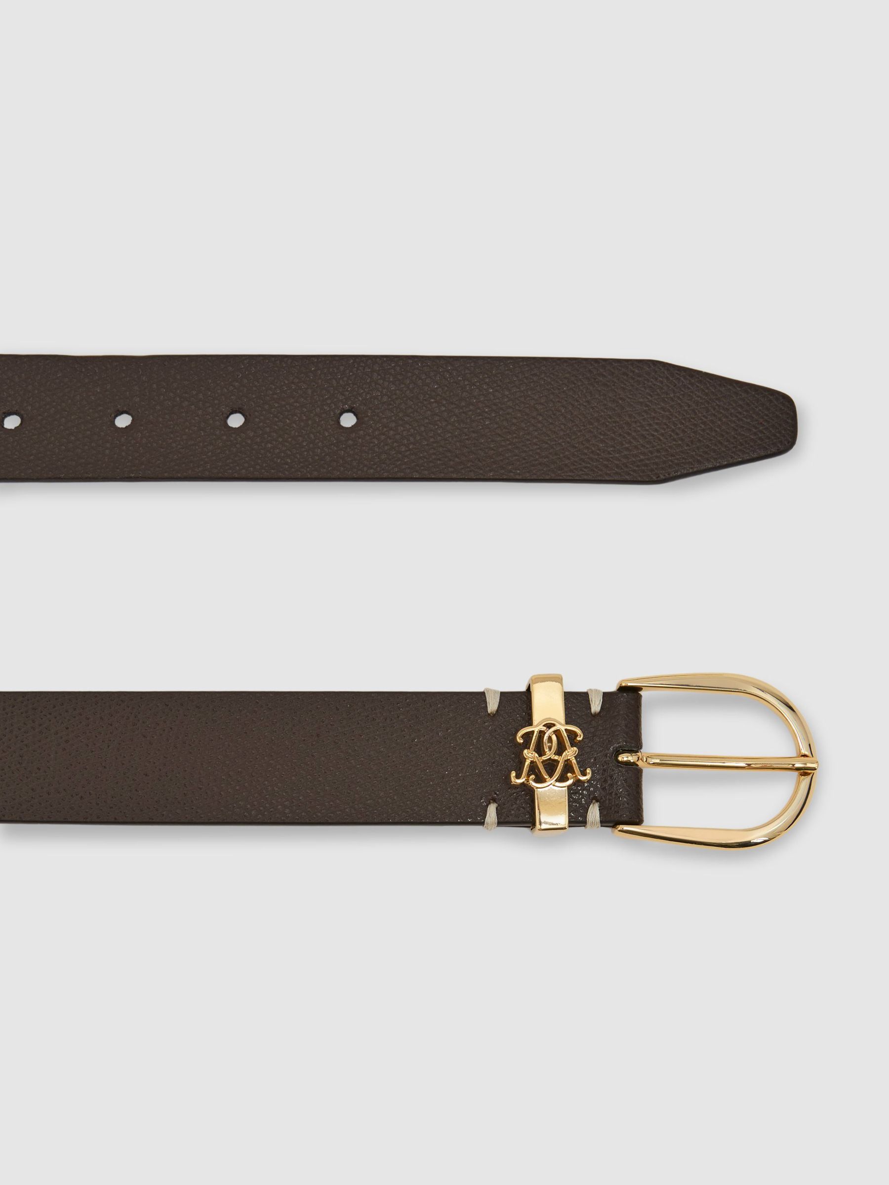 Grained-Leather Monogram-Detail Belt in Dark Brown - Image 3 of 5
