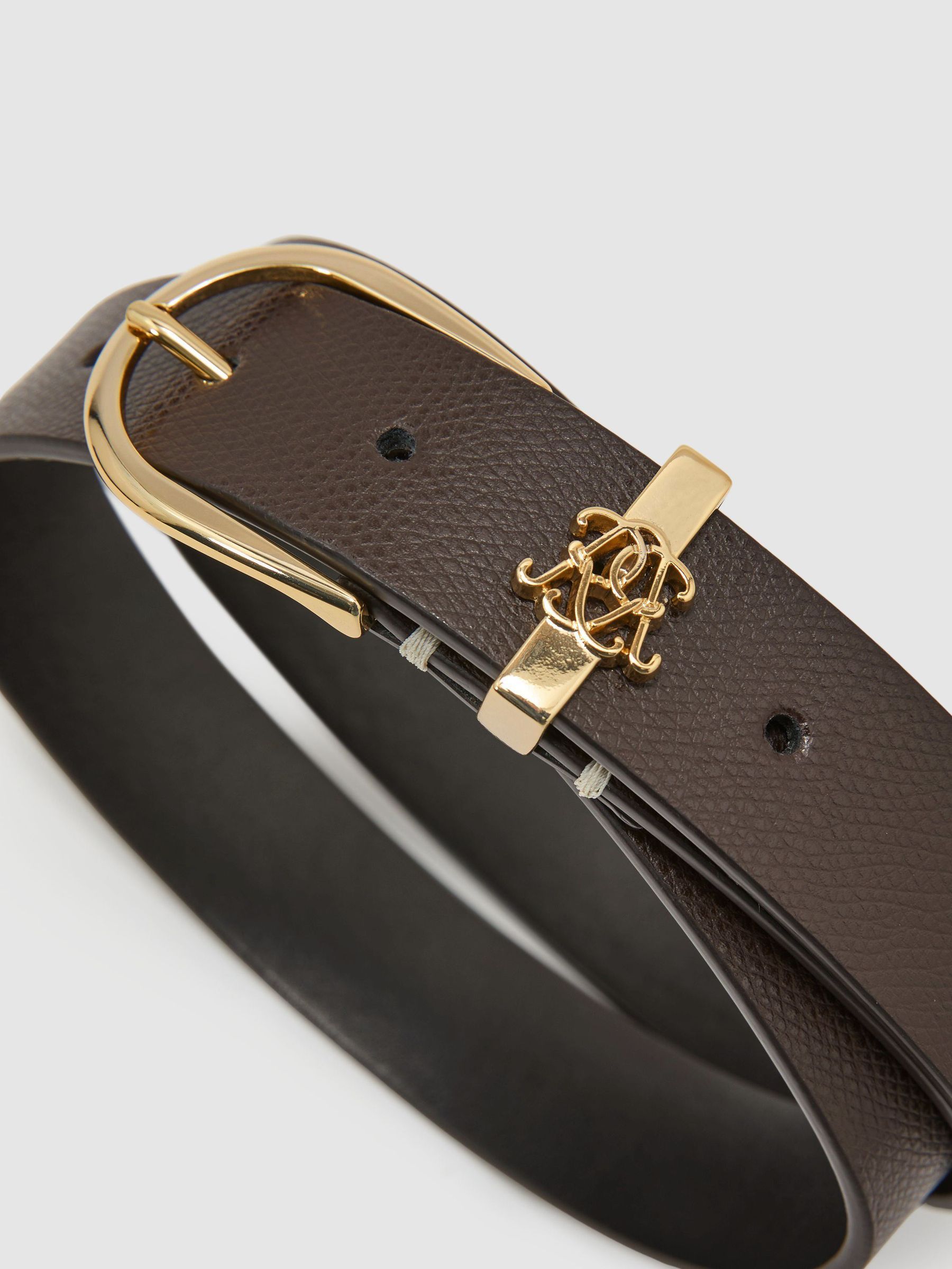 Grained-Leather Monogram-Detail Belt in Dark Brown - Image 5 of 5