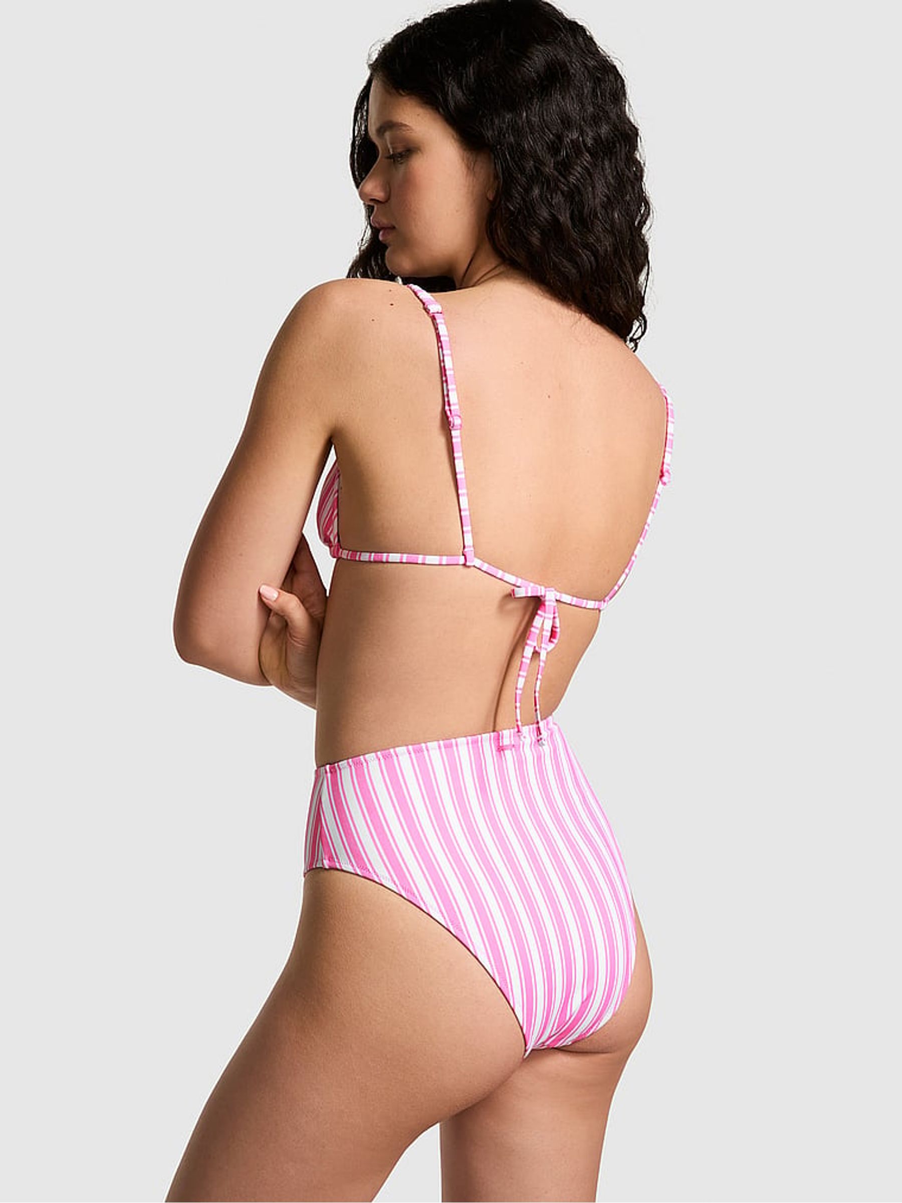 Pink Stripe High Waisted Swim Bikini Bottom - Image 2 of 3