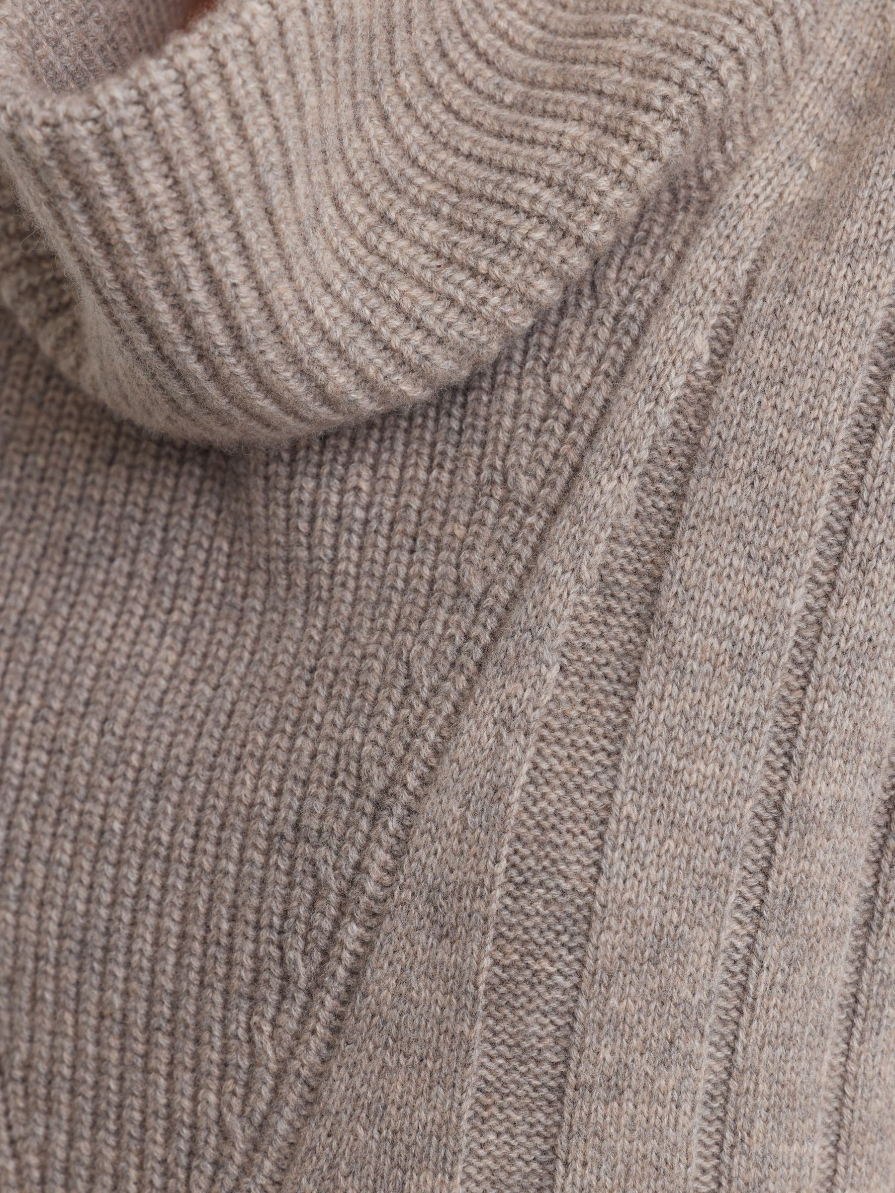 Wool-Cashmere Ribbed Funnel-Neck Midi Dress in Neutral - Image 3 of 7