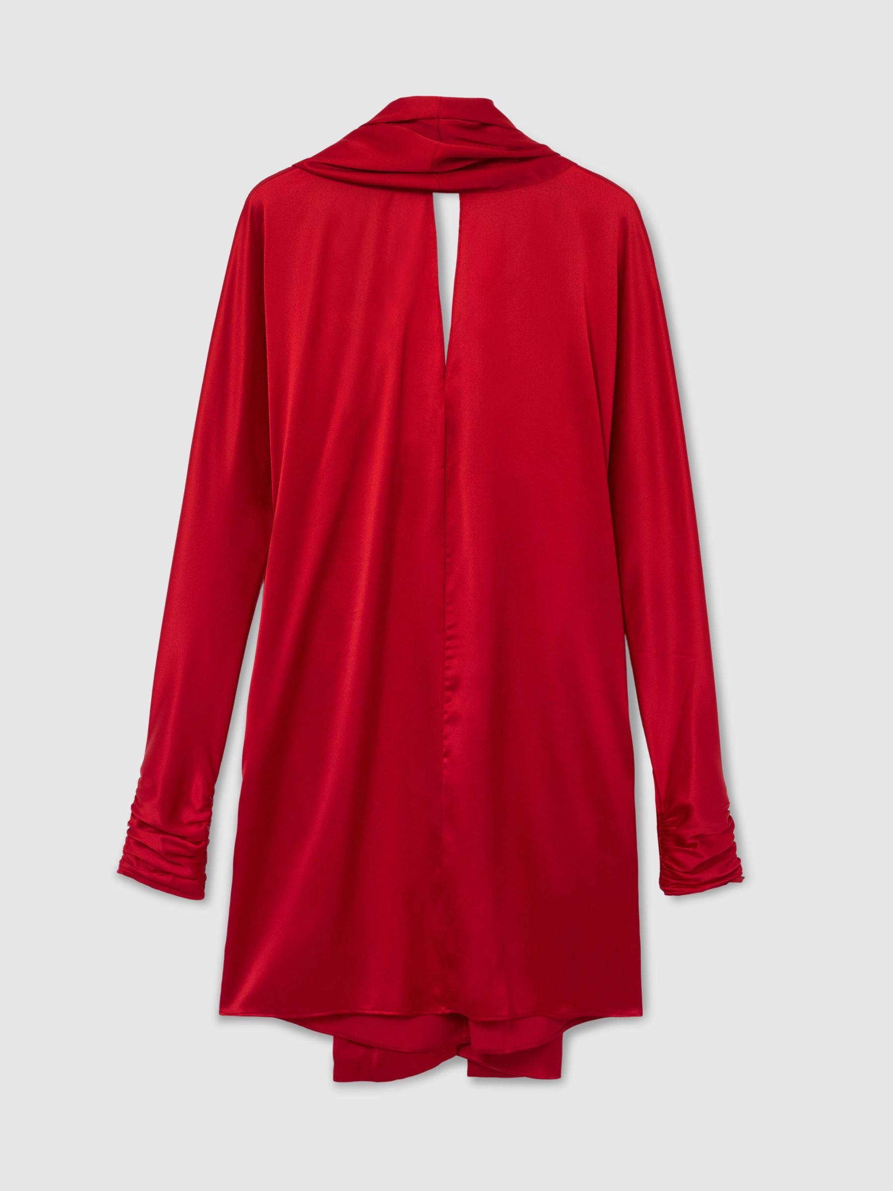 Satin Cape-Detail Mini Dress in Red - Image 2 of 9
