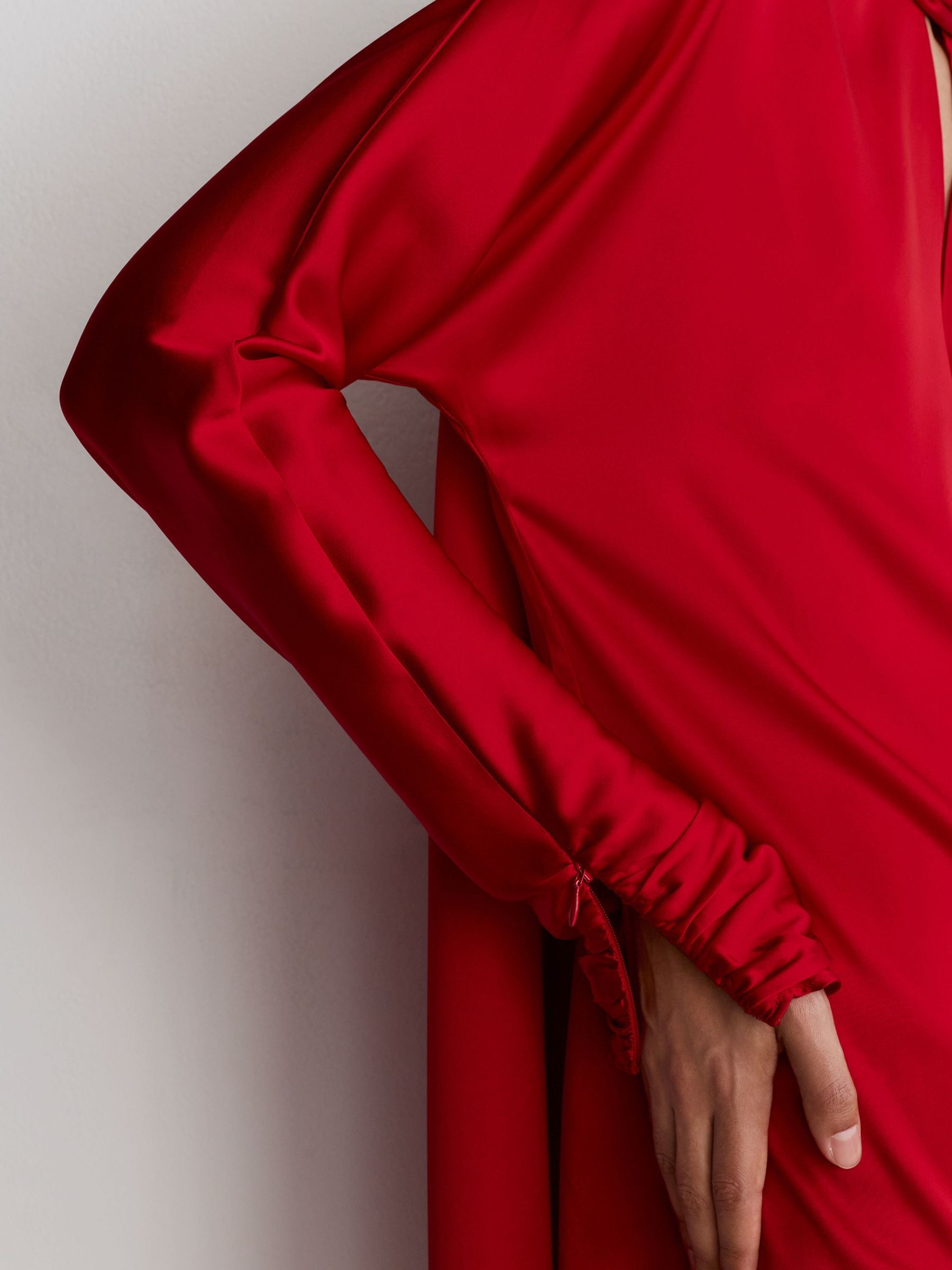 Satin Cape-Detail Mini Dress in Red - Image 4 of 9