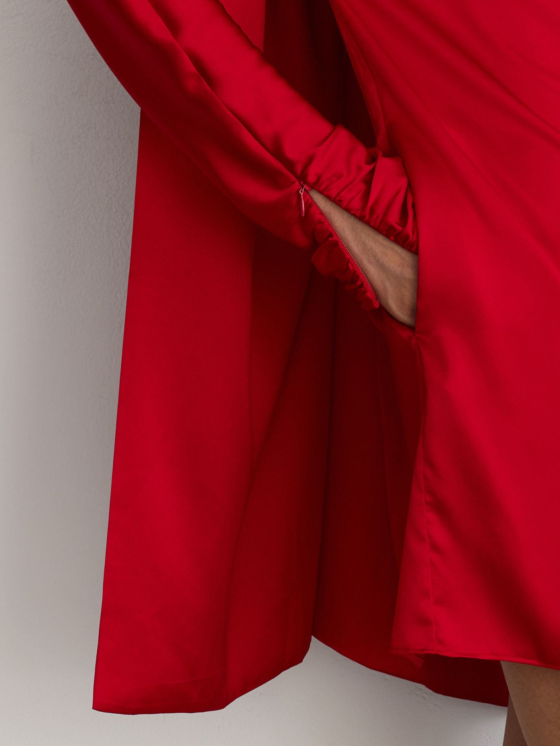 Satin Cape-Detail Mini Dress in Red - Image 7 of 9