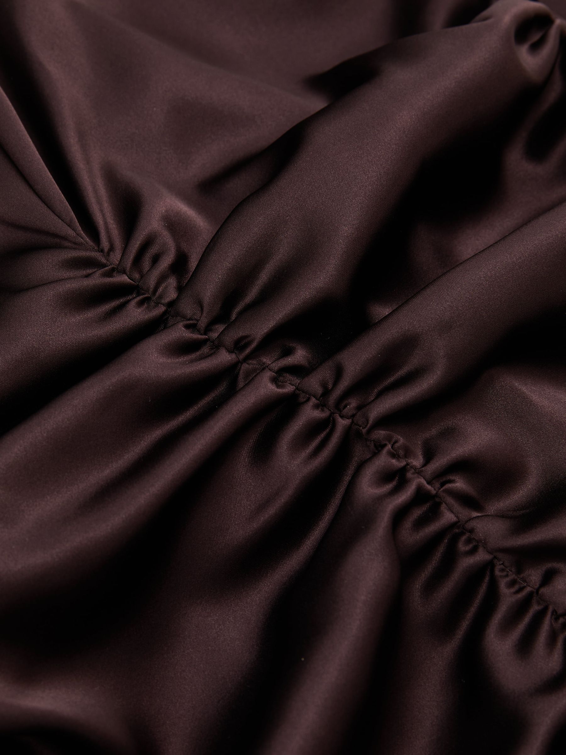 Cape-Detail Satin-Mix Ruched Maxi Dress in Grape Burgundy - Image 9 of 9