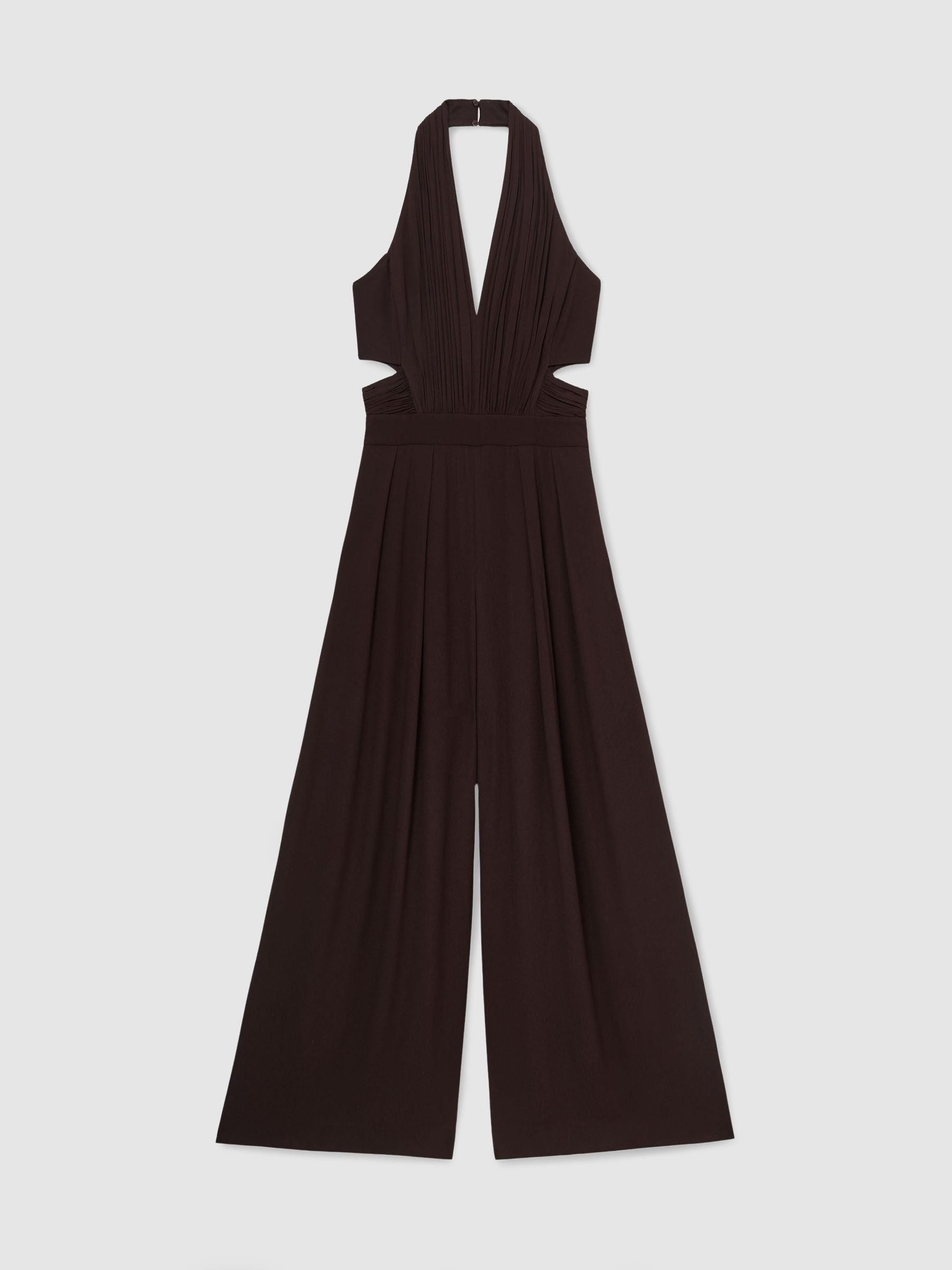 Halterneck Pleated Wide-Leg Jumpsuit in Grape Burgundy - Bild 2 av 7