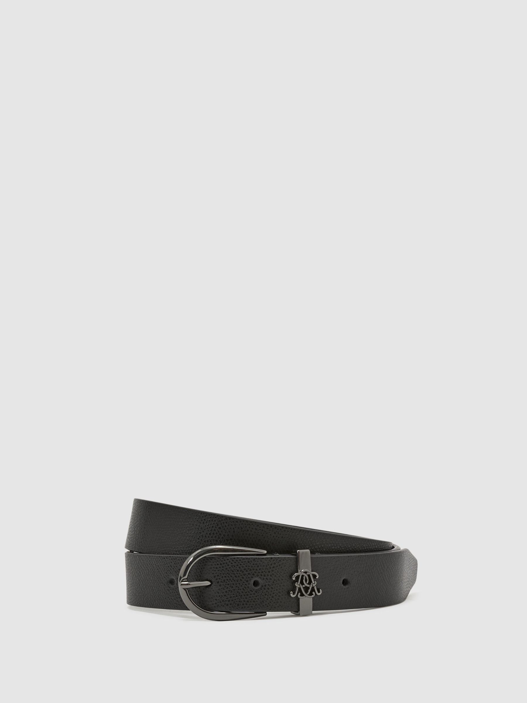 Grained-Leather Monogram-Detail Belt in Black - Image 2 of 6