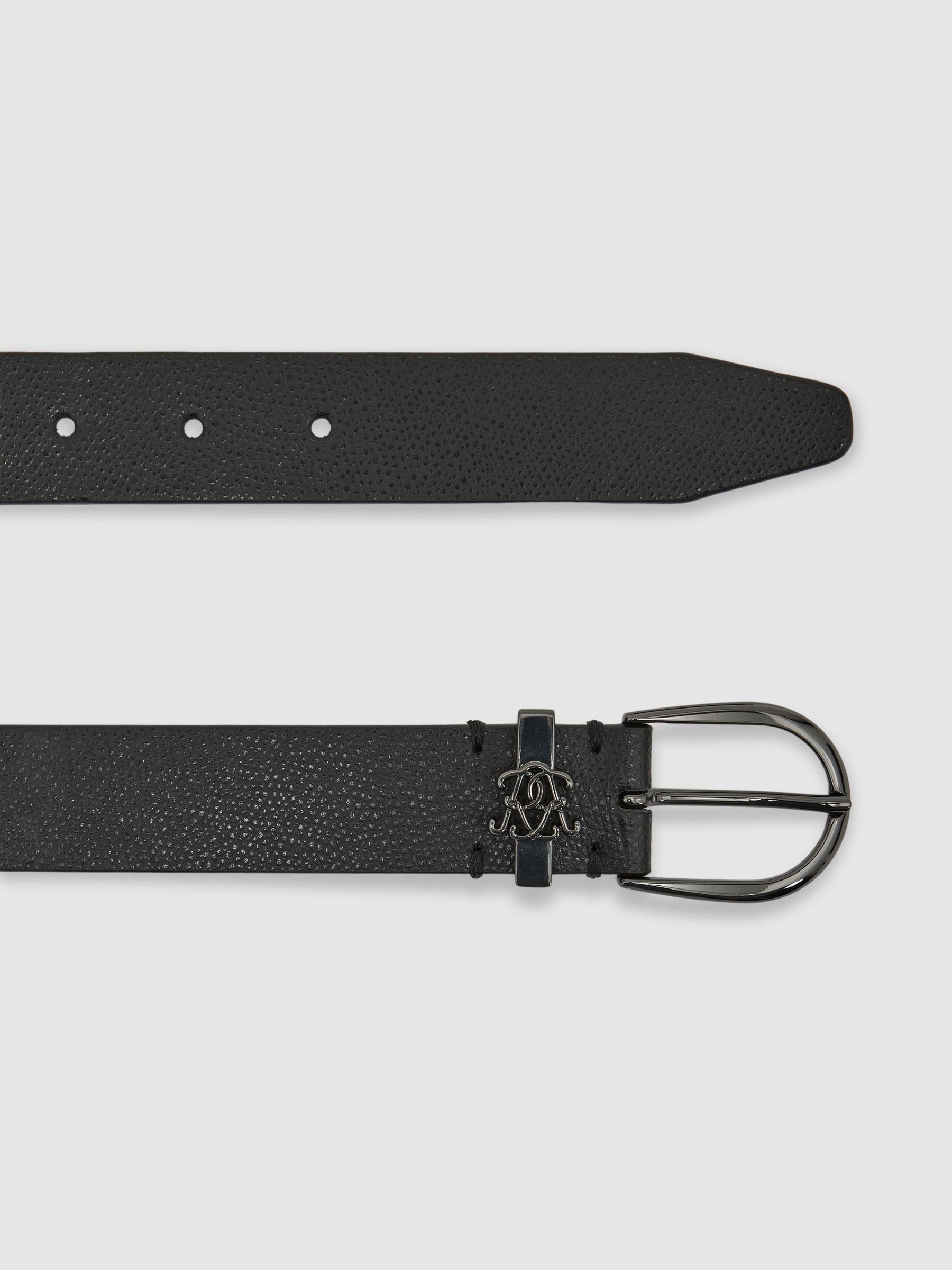 Grained-Leather Monogram-Detail Belt in Black - Image 3 of 6