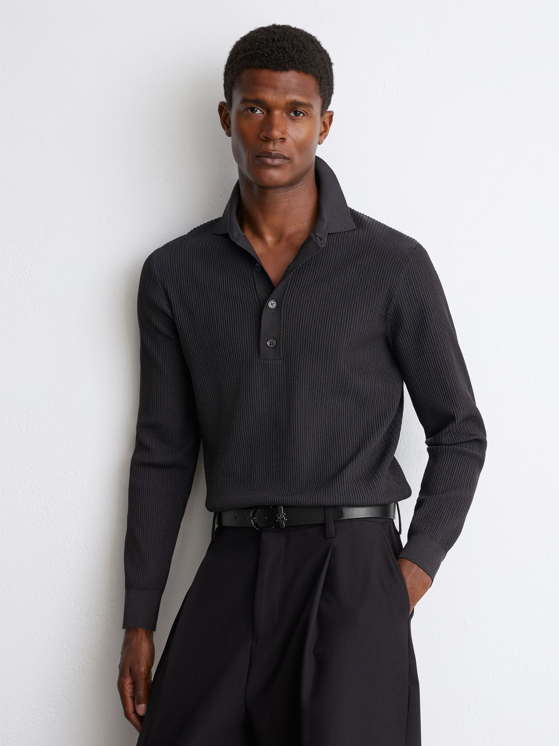 Grained-Leather Monogram-Detail Belt in Black - Image 4 of 6
