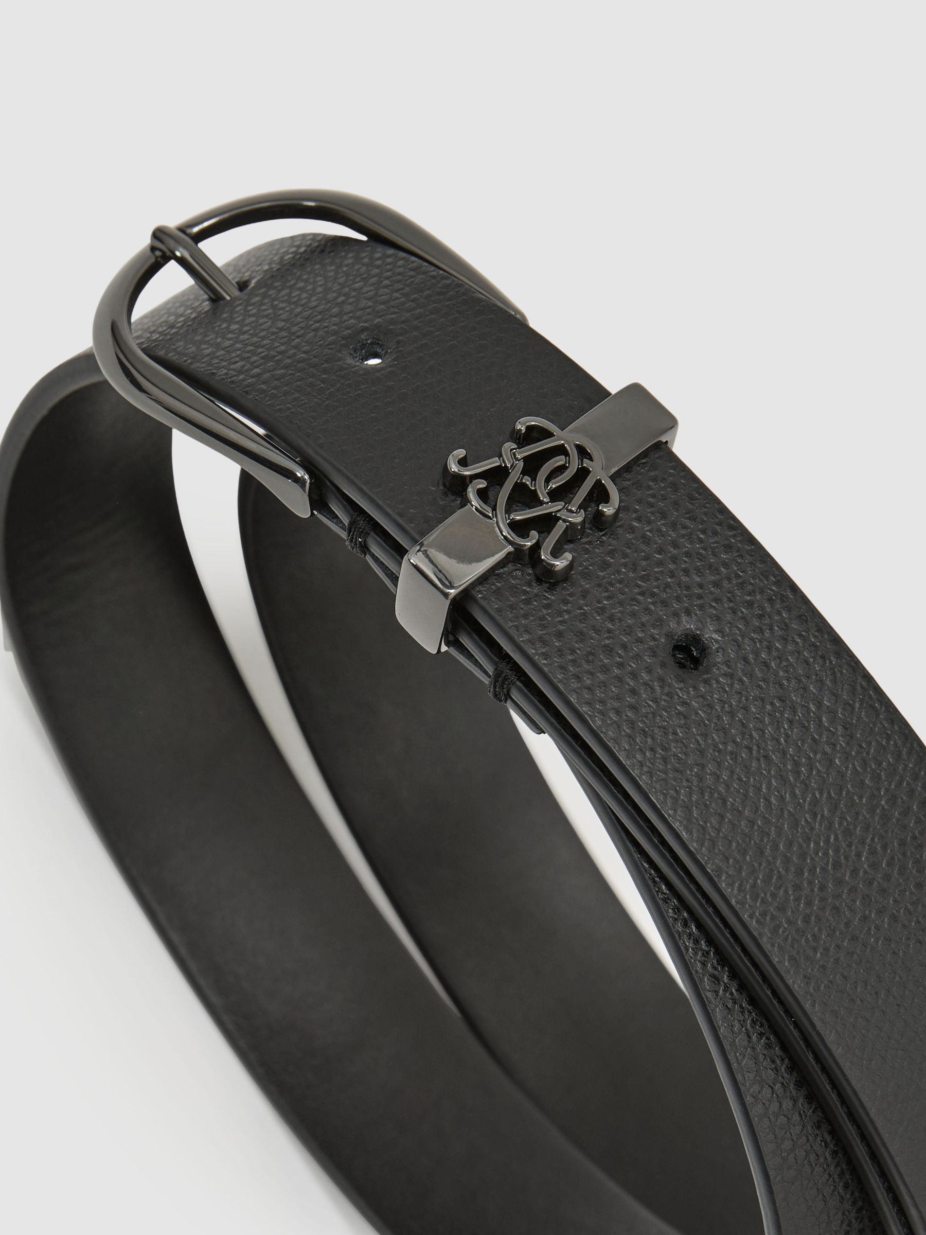 Grained-Leather Monogram-Detail Belt in Black - Image 5 of 6
