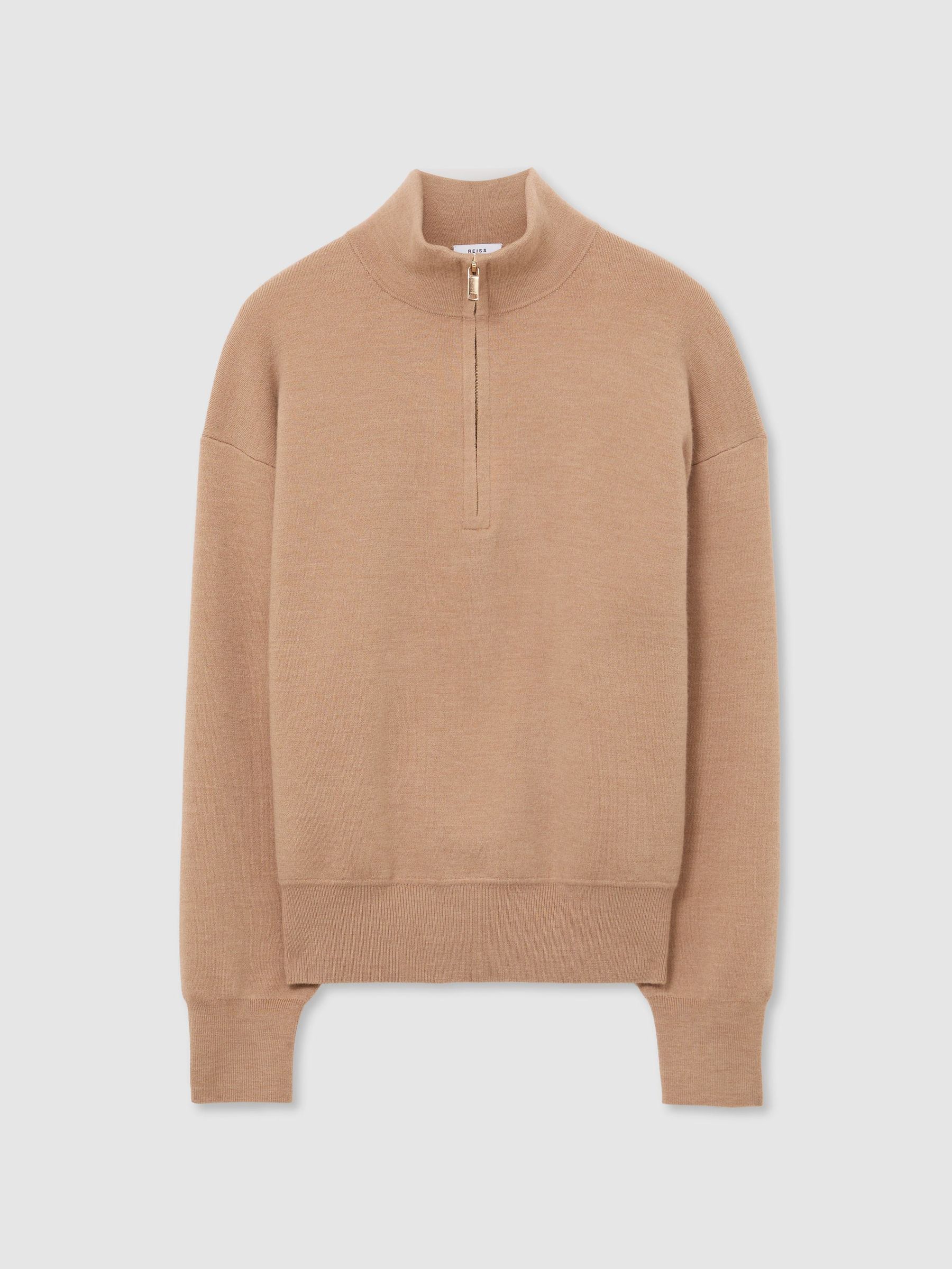 Wool-Blend Half-Zip Jumper in Camel - Image 2 of 7