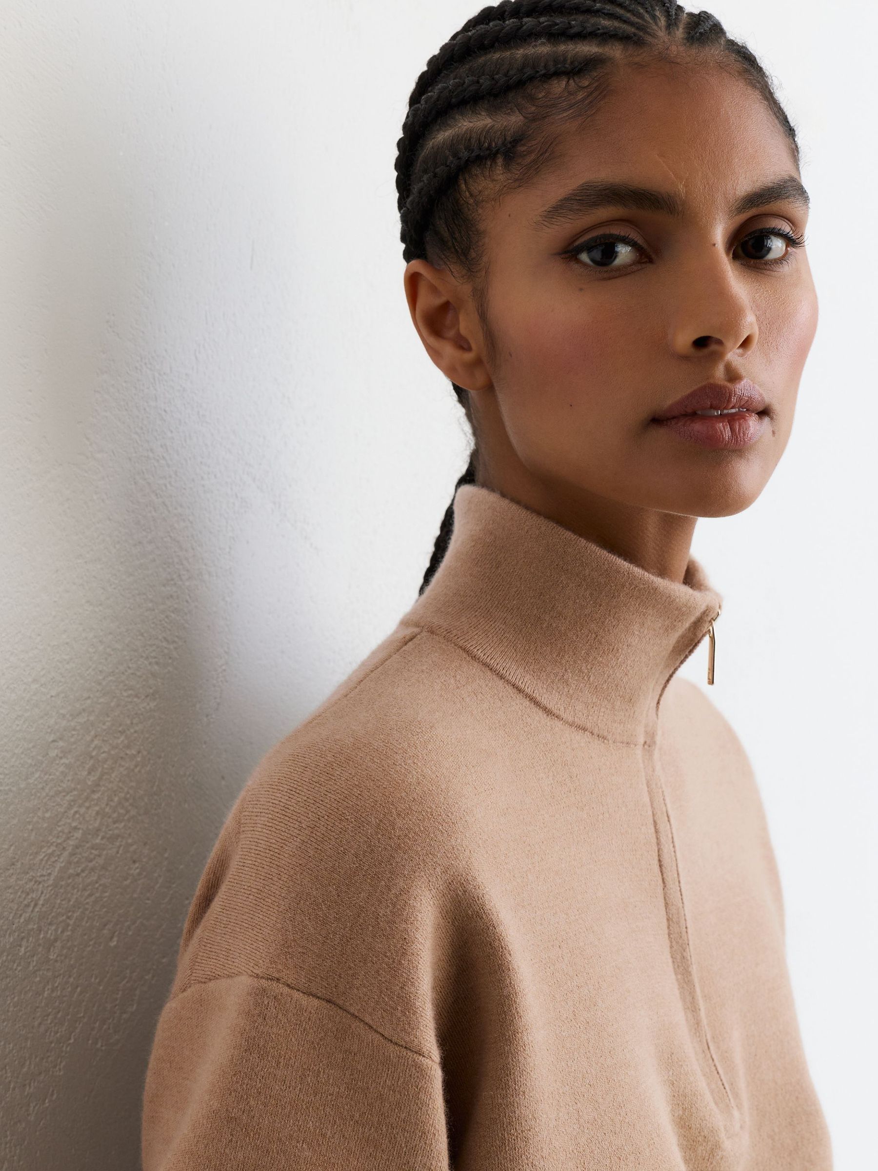 Wool-Blend Half-Zip Jumper in Camel - Image 3 of 7