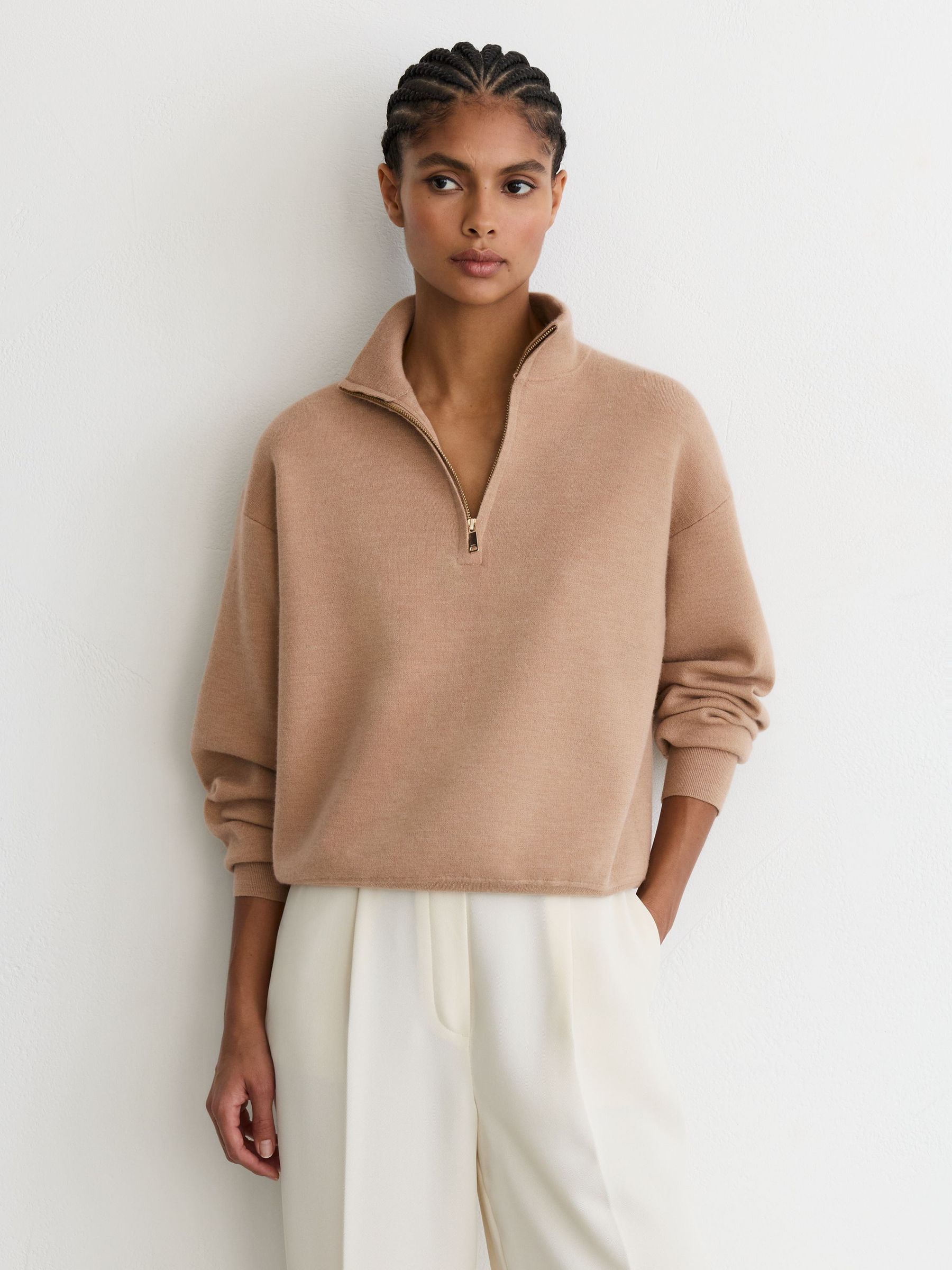 Wool-Blend Half-Zip Jumper in Camel - Image 4 of 7