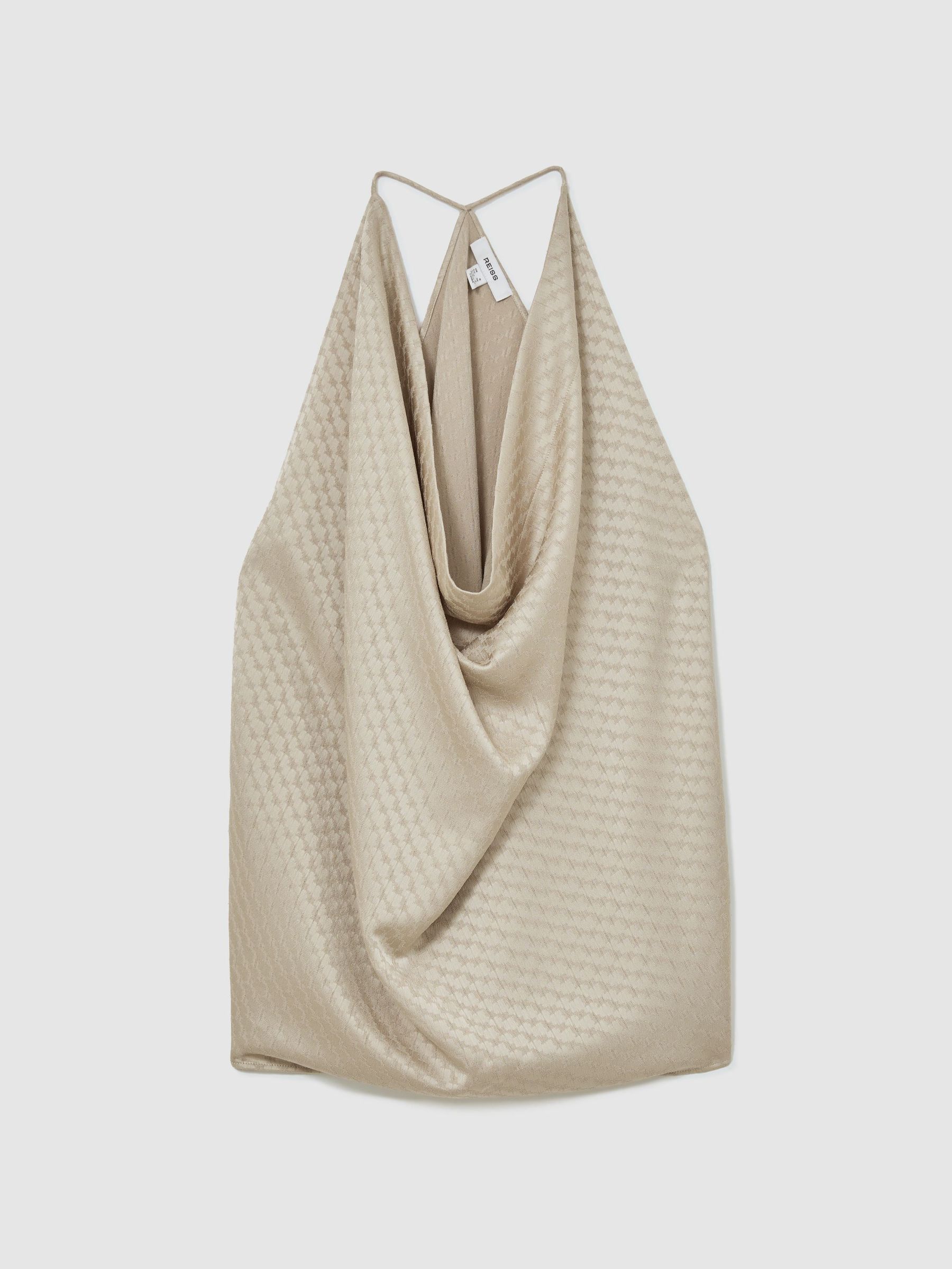 Haut drapé sans manches en jacquard couleur champagne neutre - Image 2 de 8