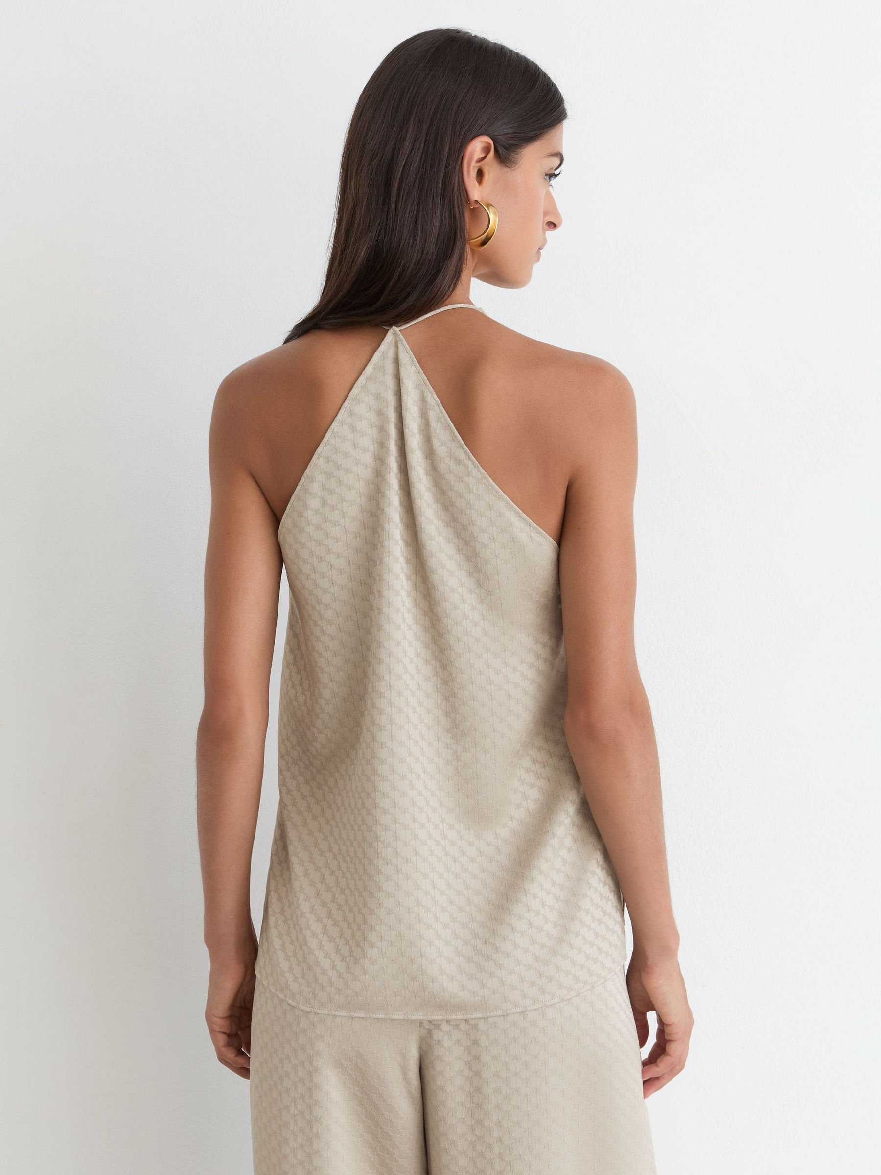 Haut drapé sans manches en jacquard couleur champagne neutre - Image 7 de 8