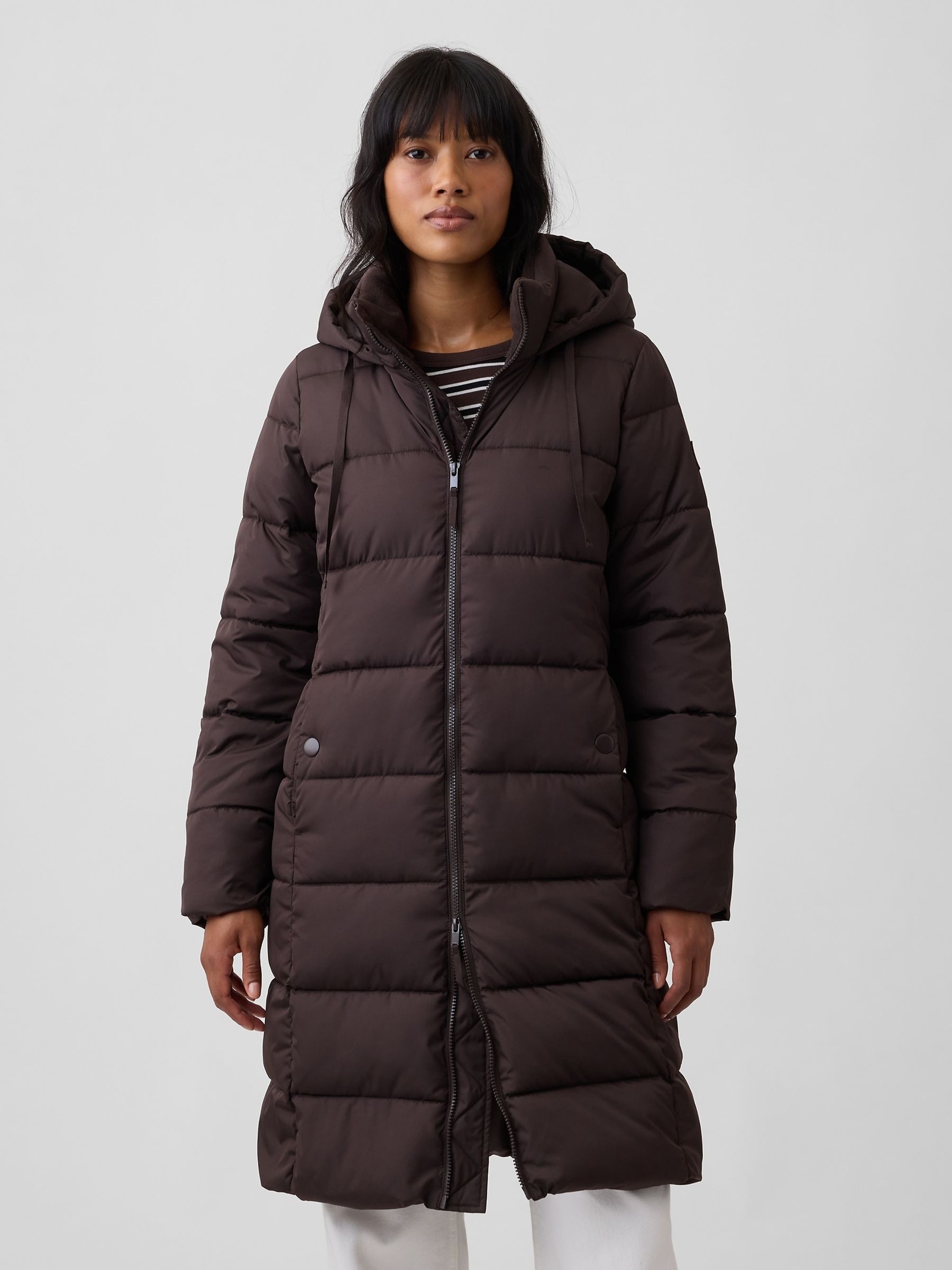 Brown Relaxed Midi Puffer Coat - Image 1 of 4
