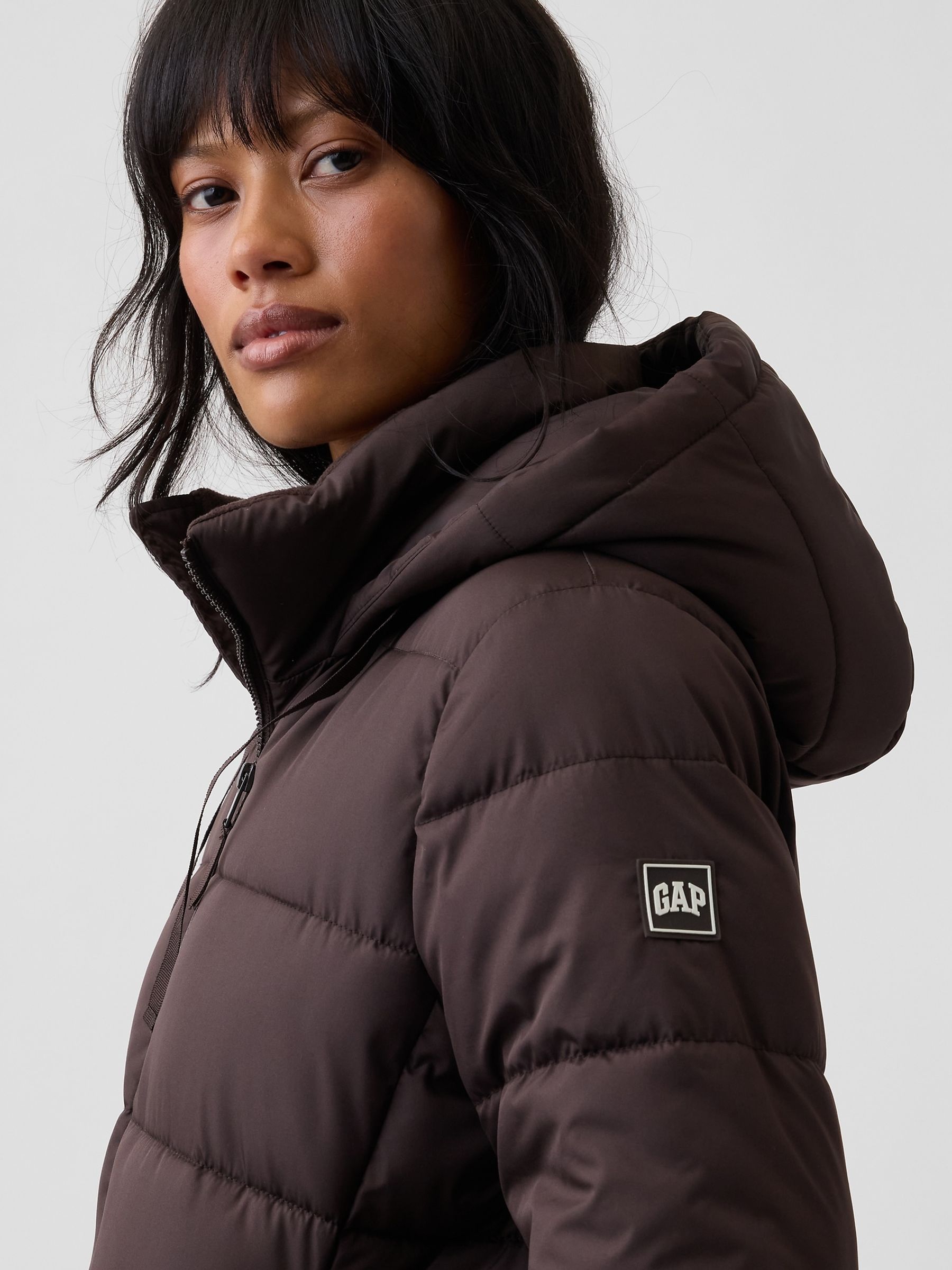 Brown Relaxed Midi Puffer Coat - Image 3 of 4
