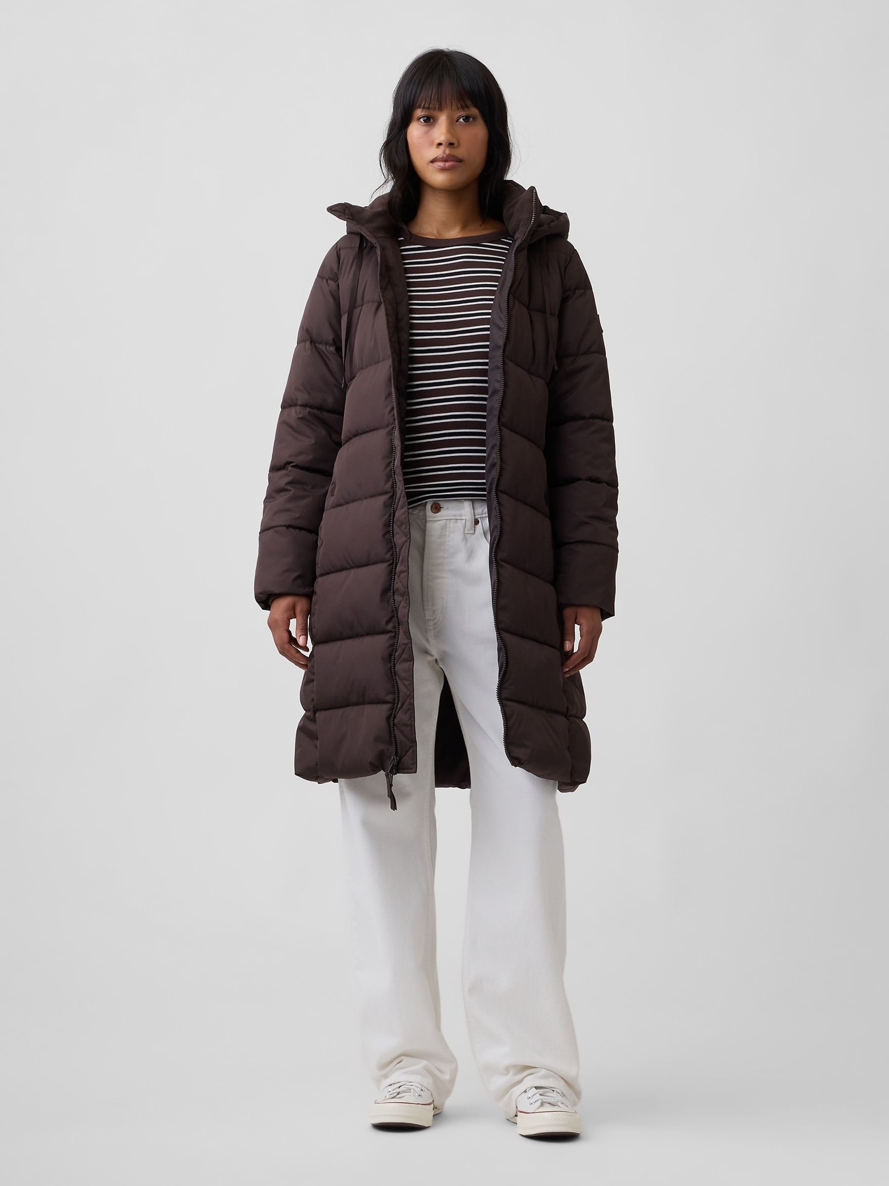 Brown Relaxed Midi Puffer Coat - Image 4 of 4