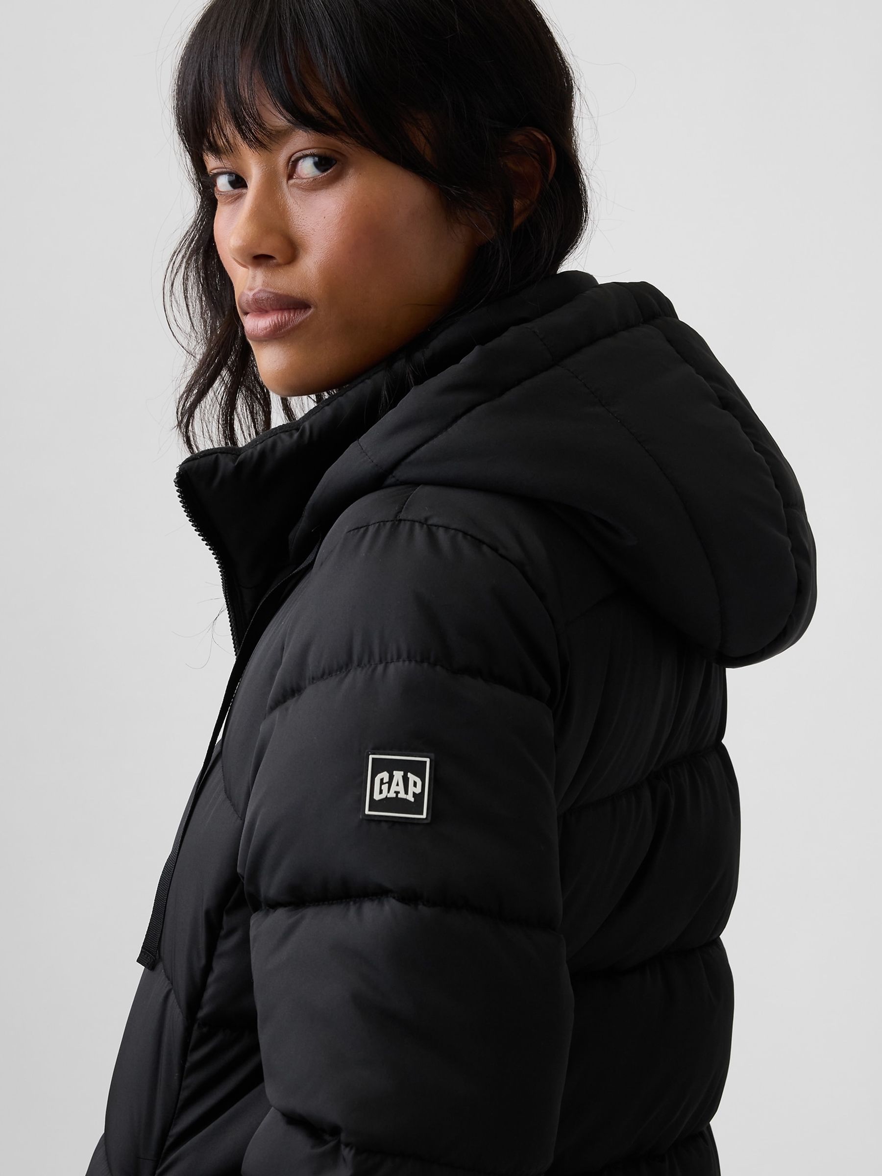 Black Relaxed Midi Puffer Coat - Image 3 of 4